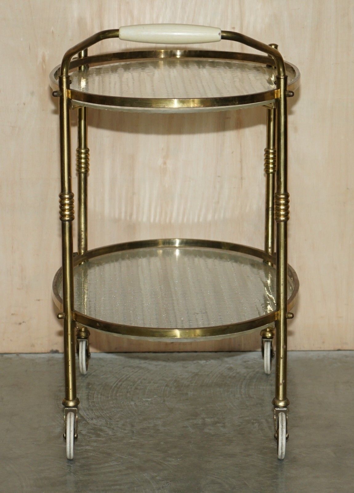 1500.0 Antique Art Deco Circa 1920 Frosted Glass & Polished Brass Circa Drinks Trolley photo