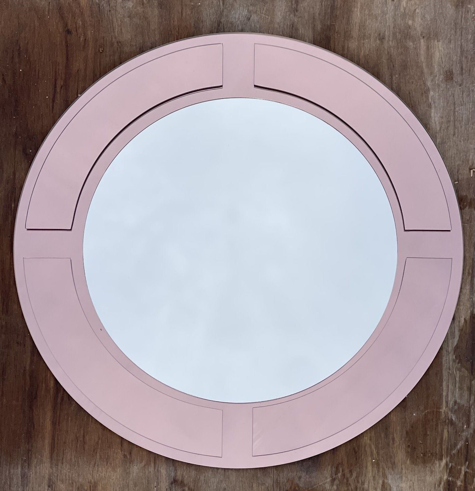 Fine 3d Glass Framed Art Deco Amber / Peach Glass Round Bevelled Wall Mirror photo furniture