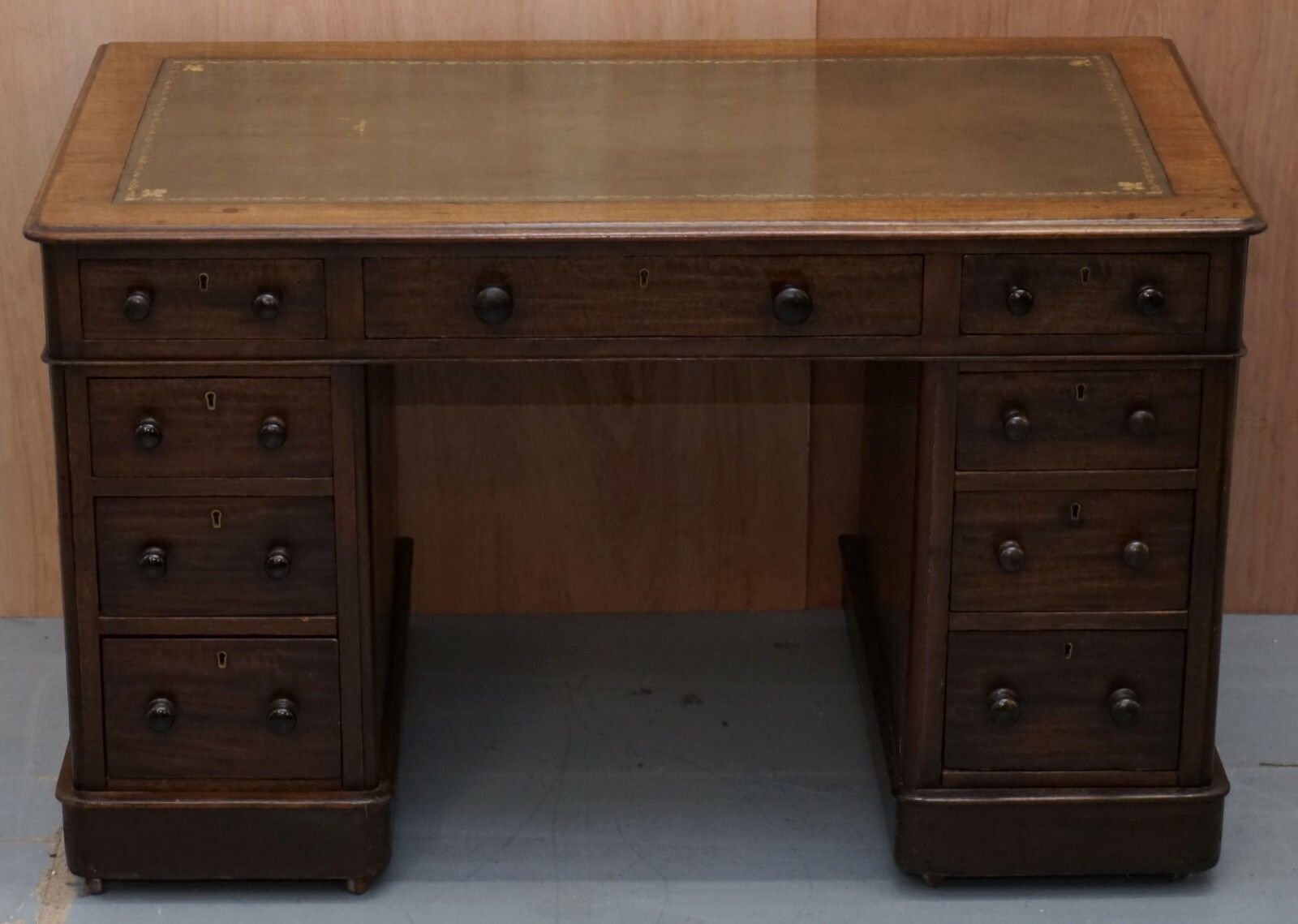 Vr Stamped Victoria Regina Mahogany Twin Pedestal Partner Desk Victorian 1860 photo furniture