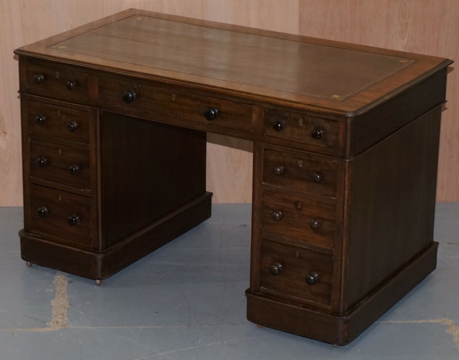 Vr Stamped Victoria Regina Mahogany Twin Pedestal Partner Desk Victorian 1860 photo for sale