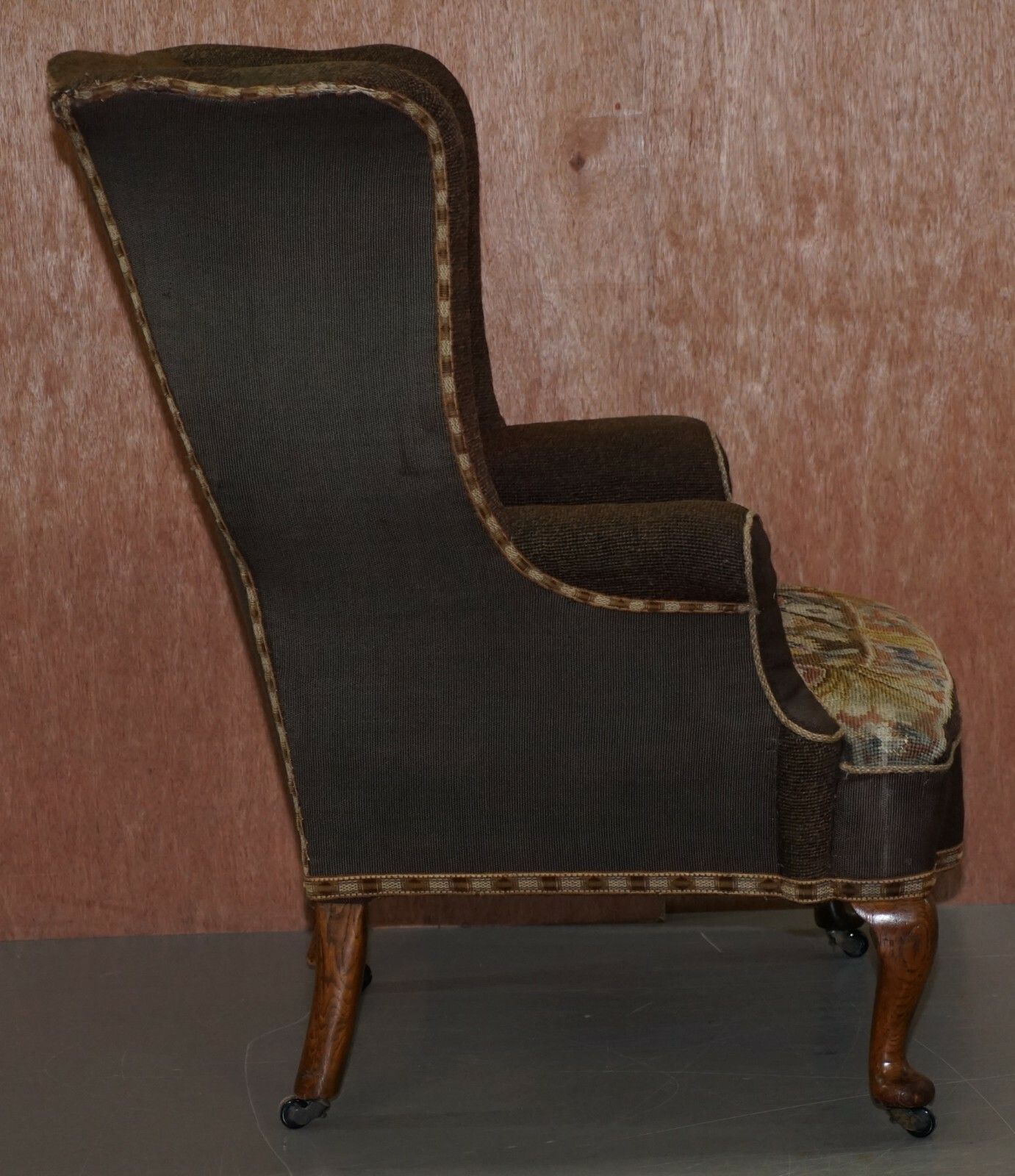 photo furniture Original Circa 1840 Antique Victorian Wingback Armchair Embroidered Upholstery