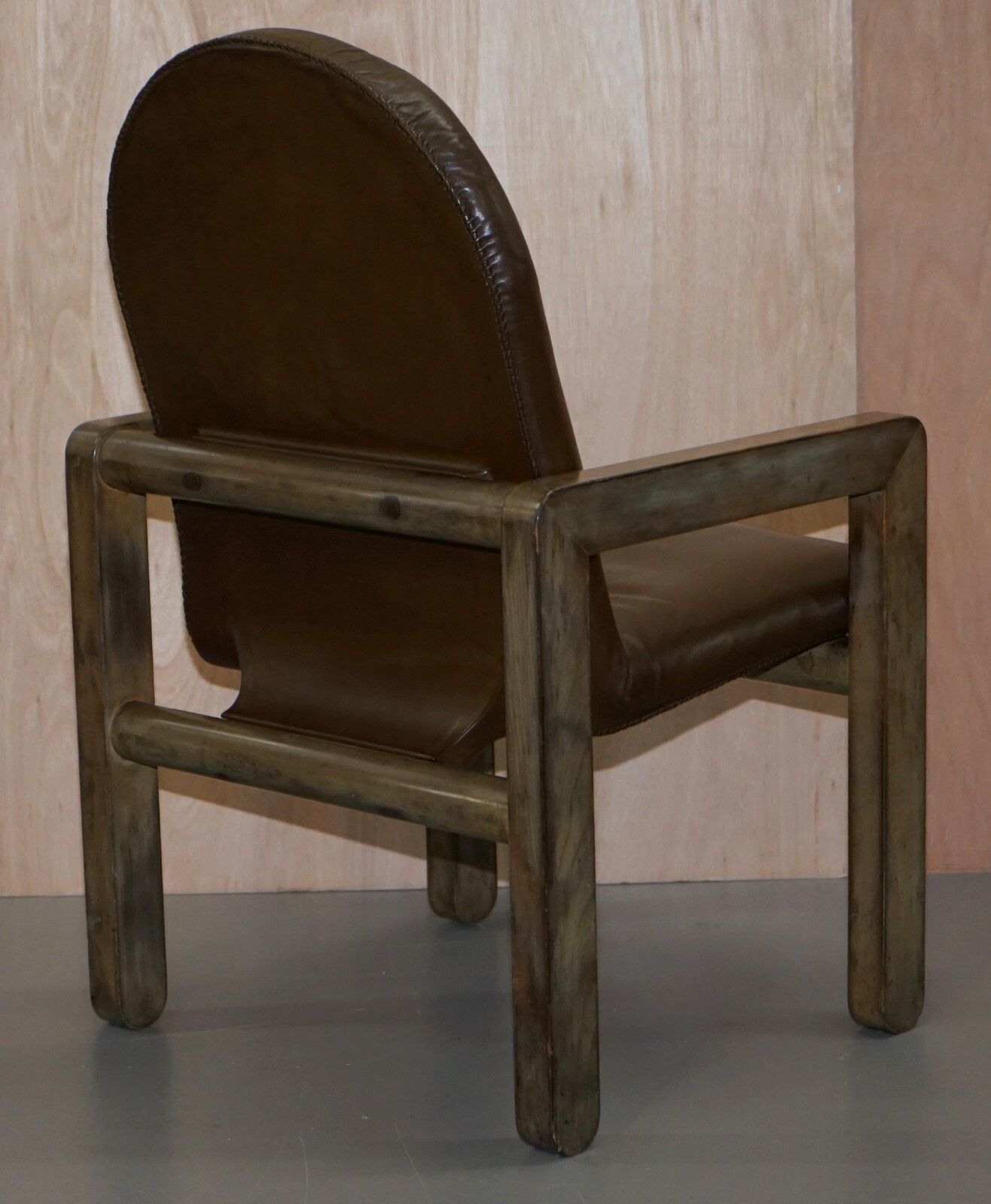Pair Of Original Mid Century Vintage Aged Brown Leather John Makepeace Armchairs photo vintage