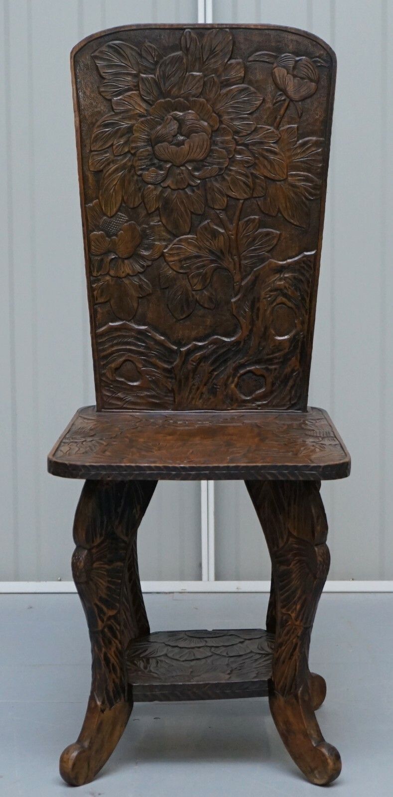 Antique 1905 Original Liberty's London Signed Qing Dynasty Chair Floral Carving photo furniture