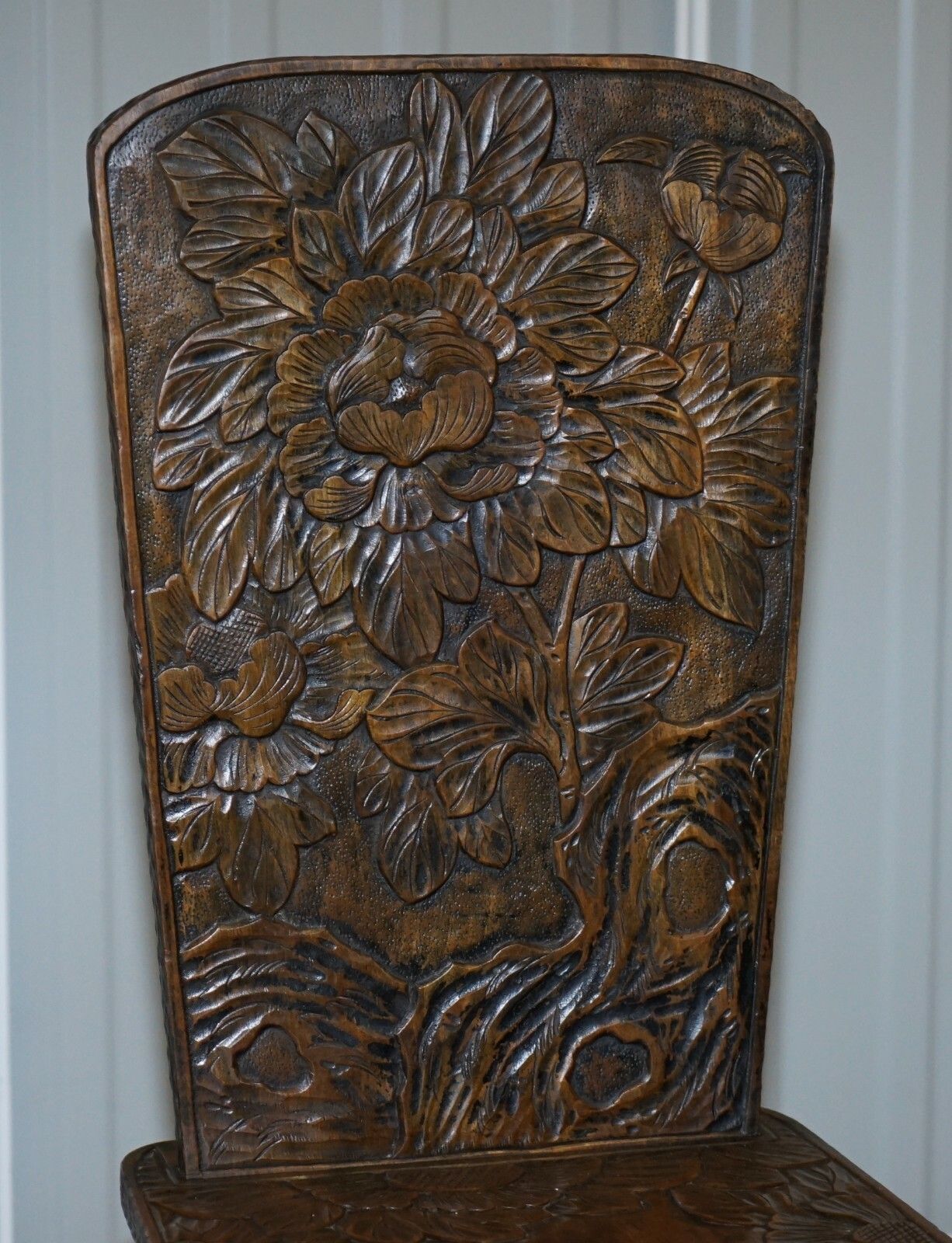 Antique 1905 Original Liberty's London Signed Qing Dynasty Chair Floral Carving photo 1500.0