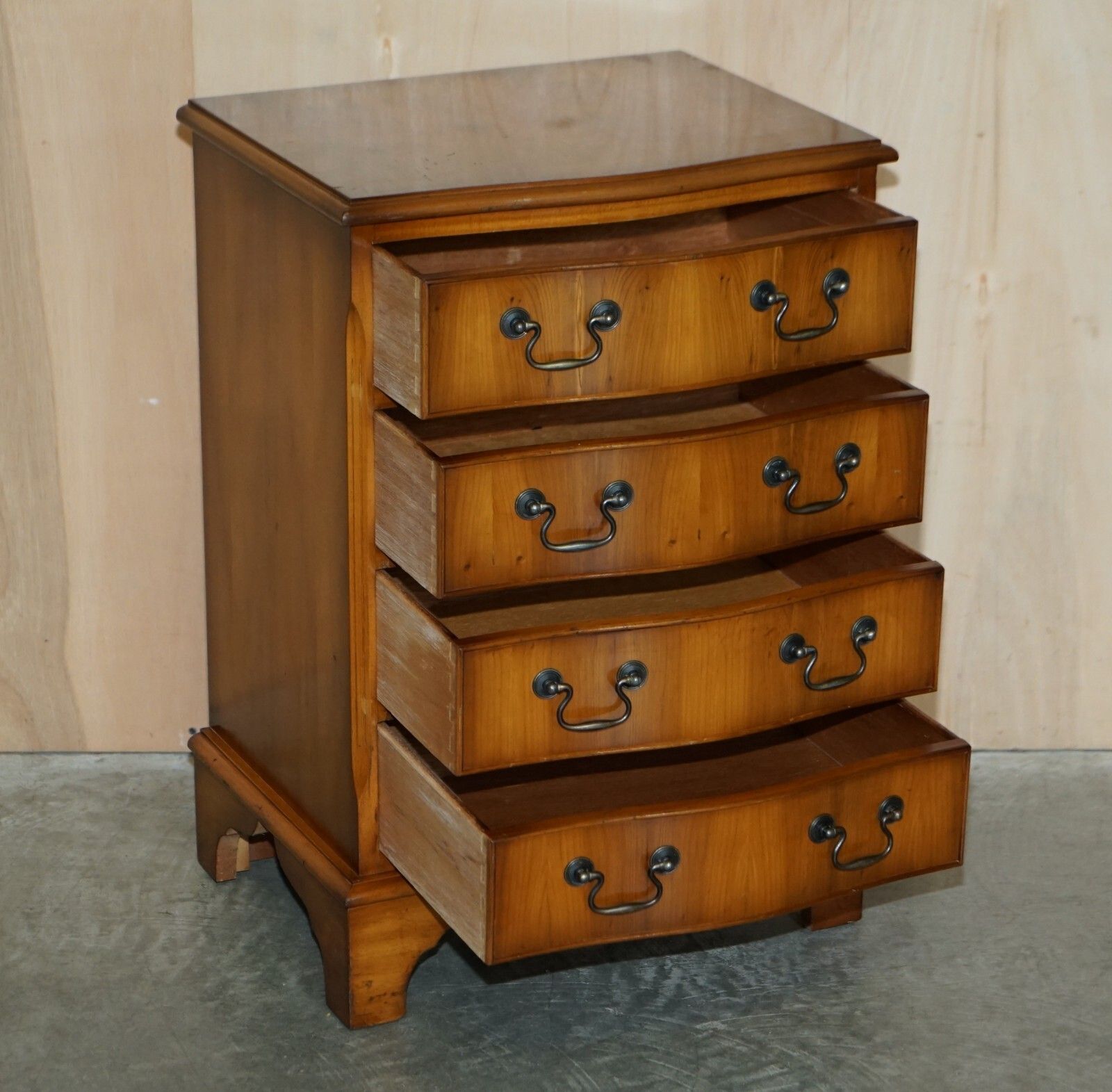photo for sale Lovely Vintage Pair Of Burr & Burl Yew Wood Side Table Sized Chest Of Drawers