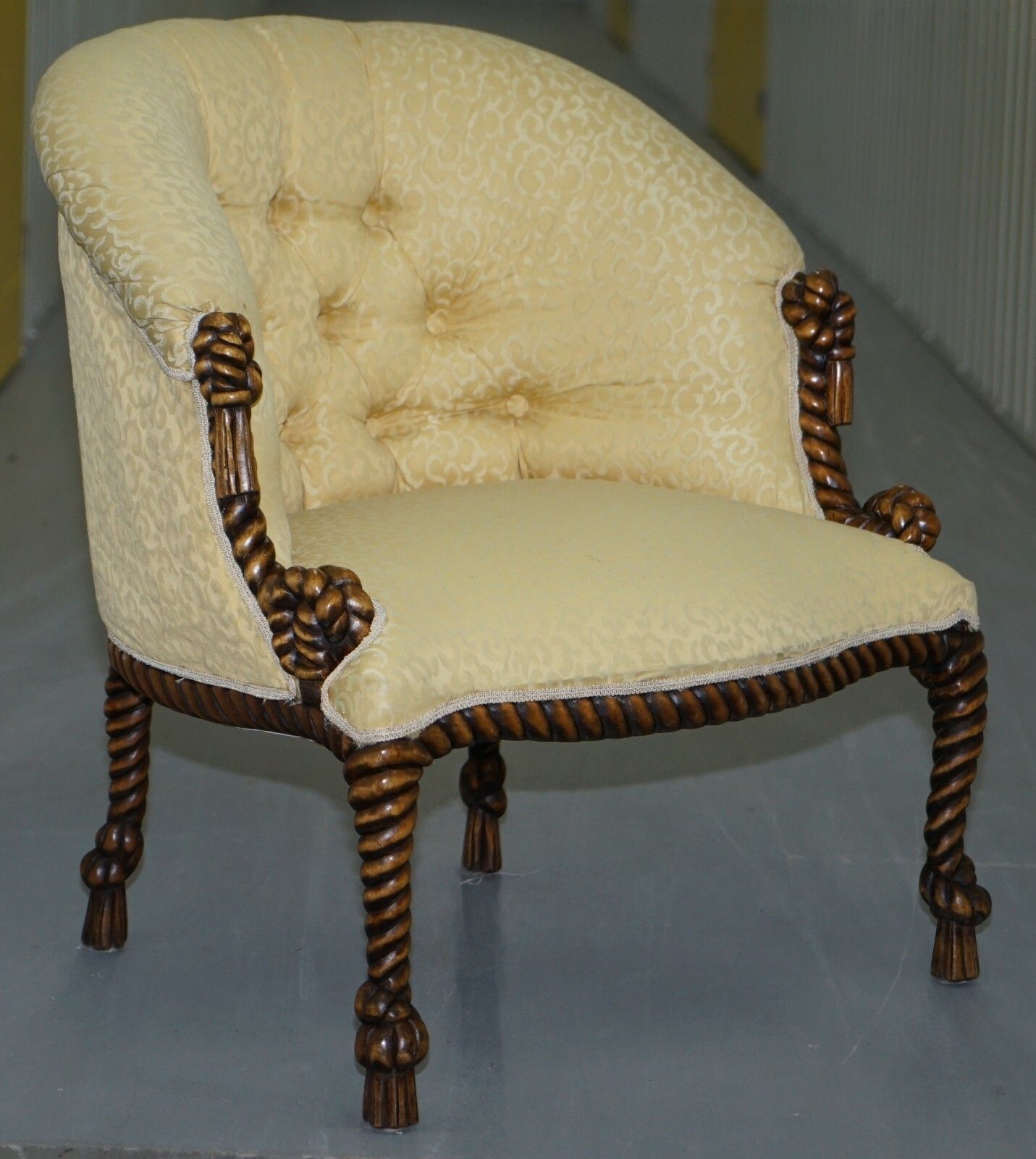 Rope Twist Napoleon III Style Suite Seating Armchair & Settee Chesterfield Sofa photo vintage