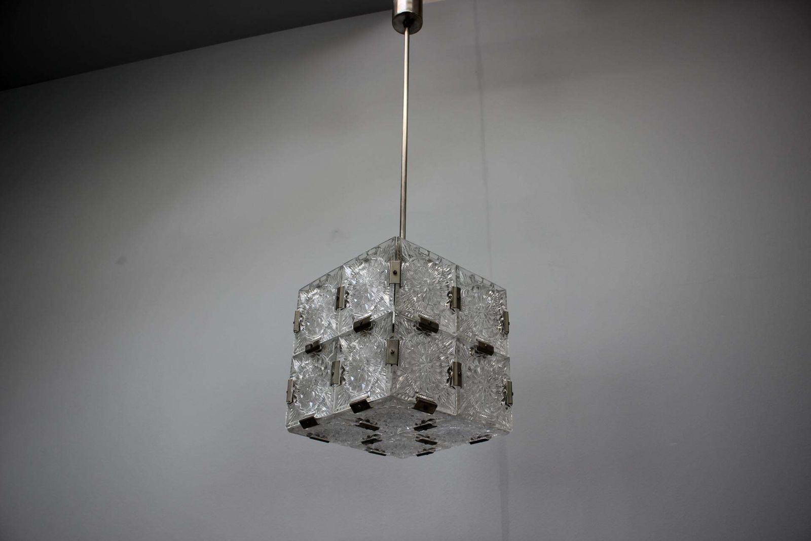 Mid Century Square Clear Glass Pendant By Kamenicky šenov, 1960s, Czechoslovakia photo 428.0