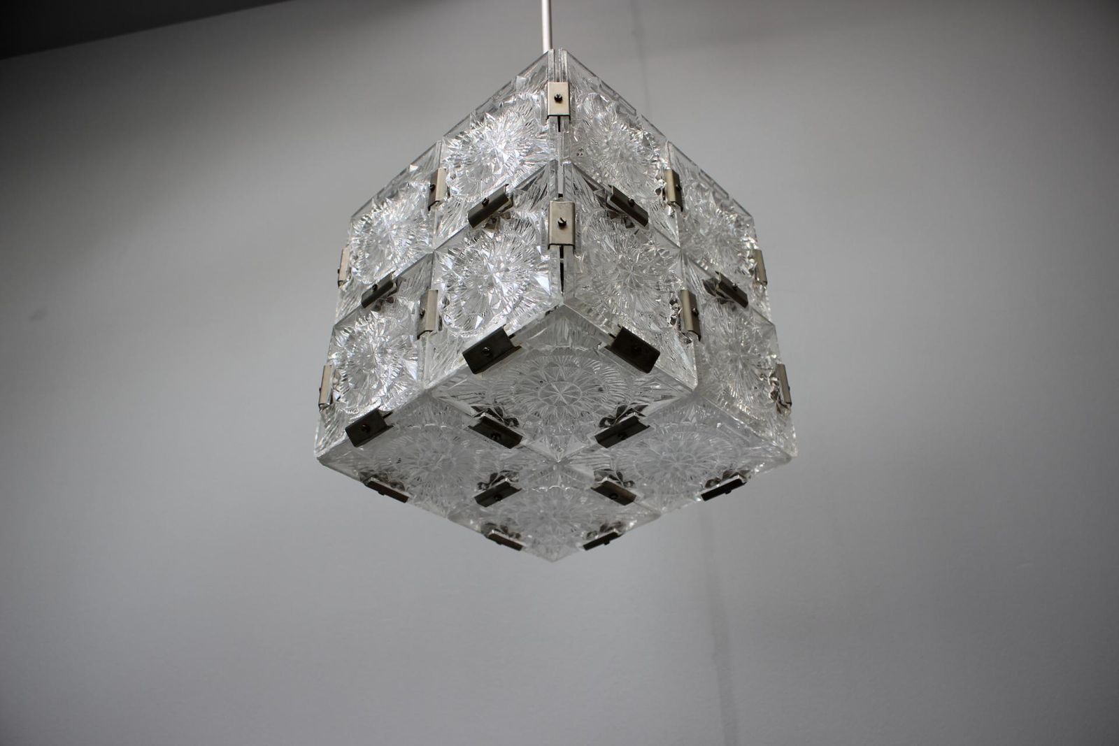 photo furniture Mid Century Square Clear Glass Pendant By Kamenicky šenov, 1960s, Czechoslovakia