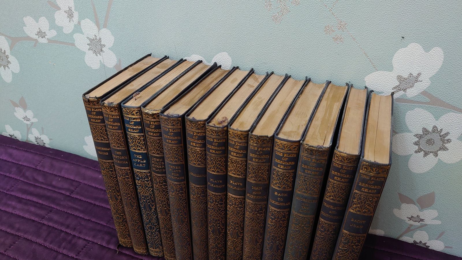 Plays Of George Bernard Shaw   13 Books!   Excellent Condition   Blue Soft Leather Bound   20s Print photo furniture