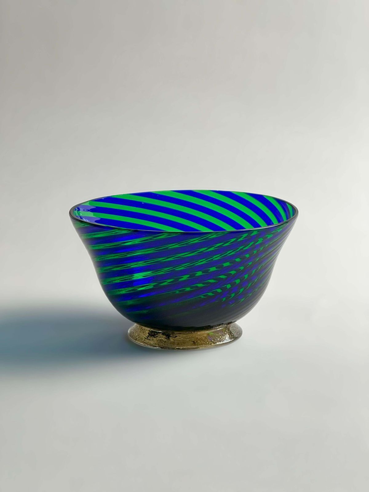 Murano Glass Bowl In Green And Blue Filigrana Stripes, Italy, 1970s photo for sale