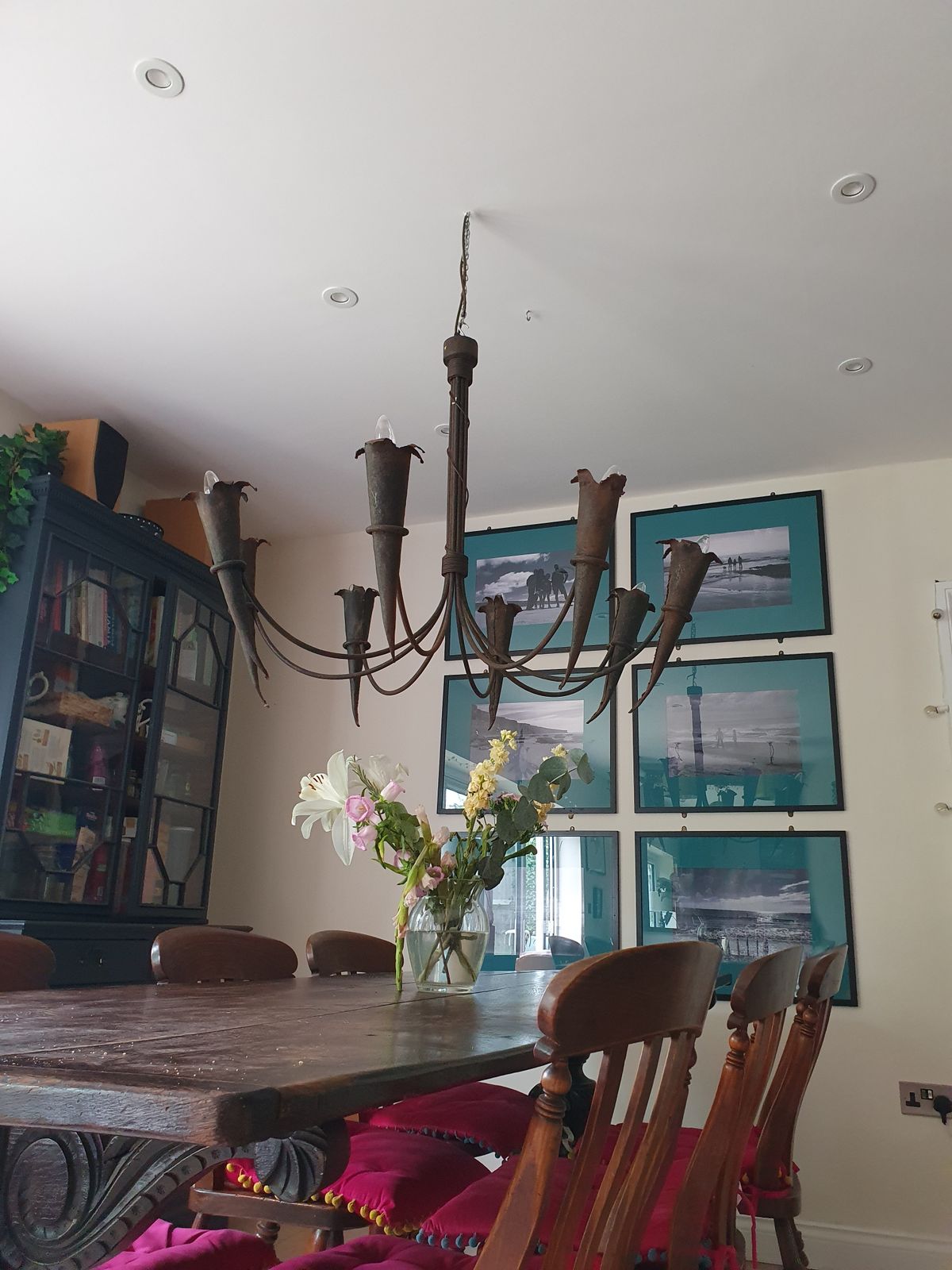 Large Metal Gothic Style Chandelier With Chalice Ends And Eight Arms 43"