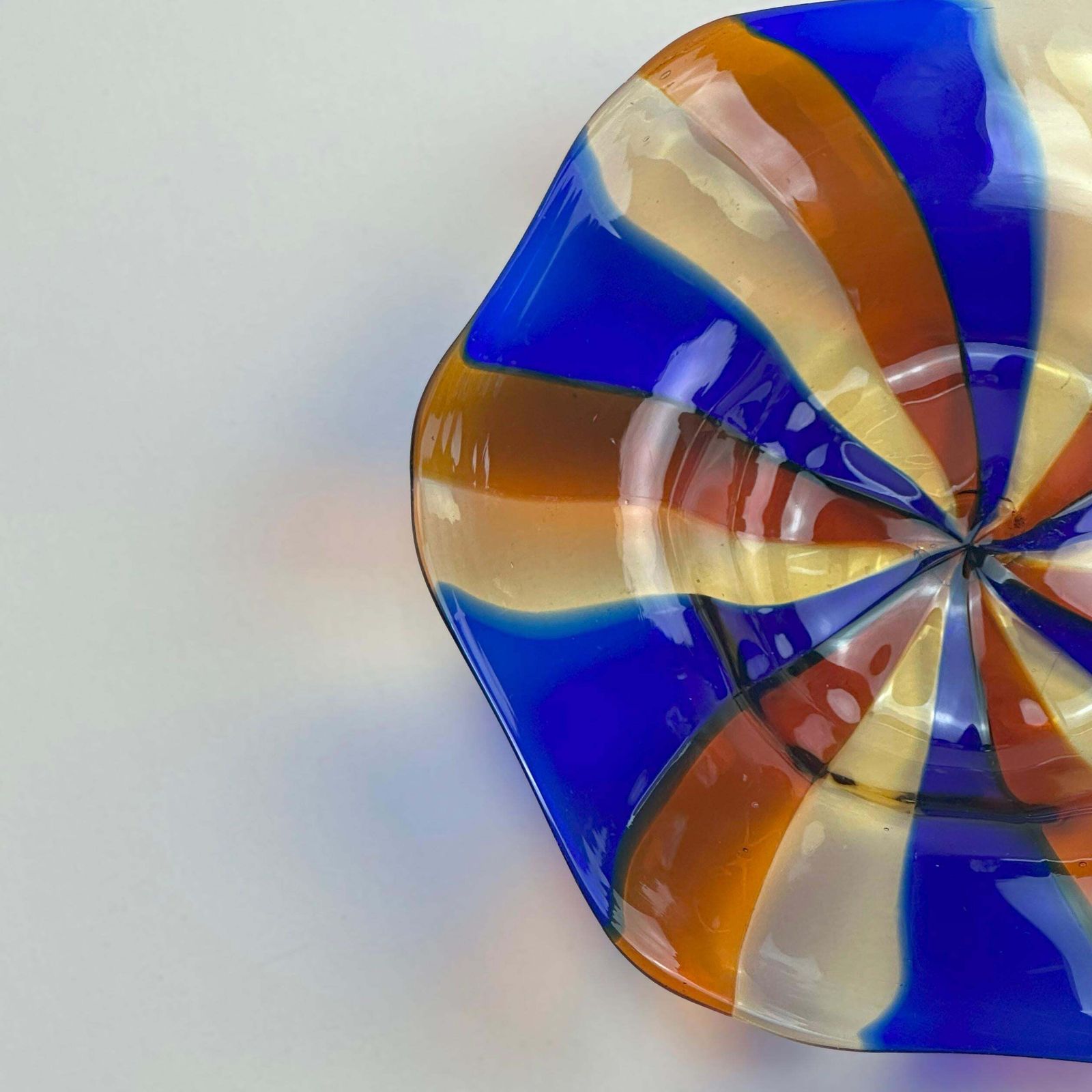 Fratelli Toso Murano Dish In Red And Blue Swirled Stripes, Italy, 1970s photo for sale