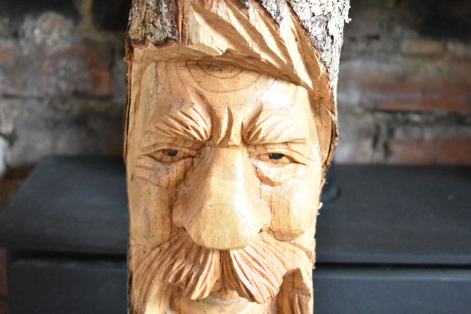 Large Wooden Hand Carved Green Man Wood Spirit Log Tree Decorative Statue photo 220.0