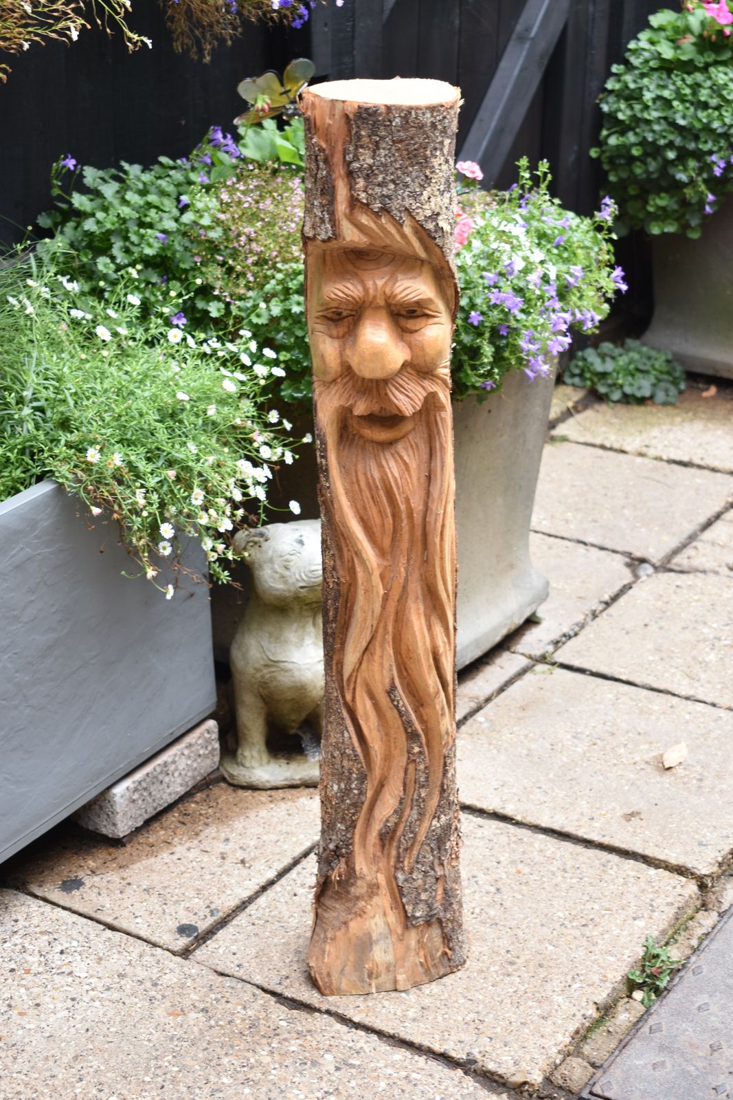 Large Wooden Hand Carved Green Man Wood Spirit Log Tree Decorative Statue
