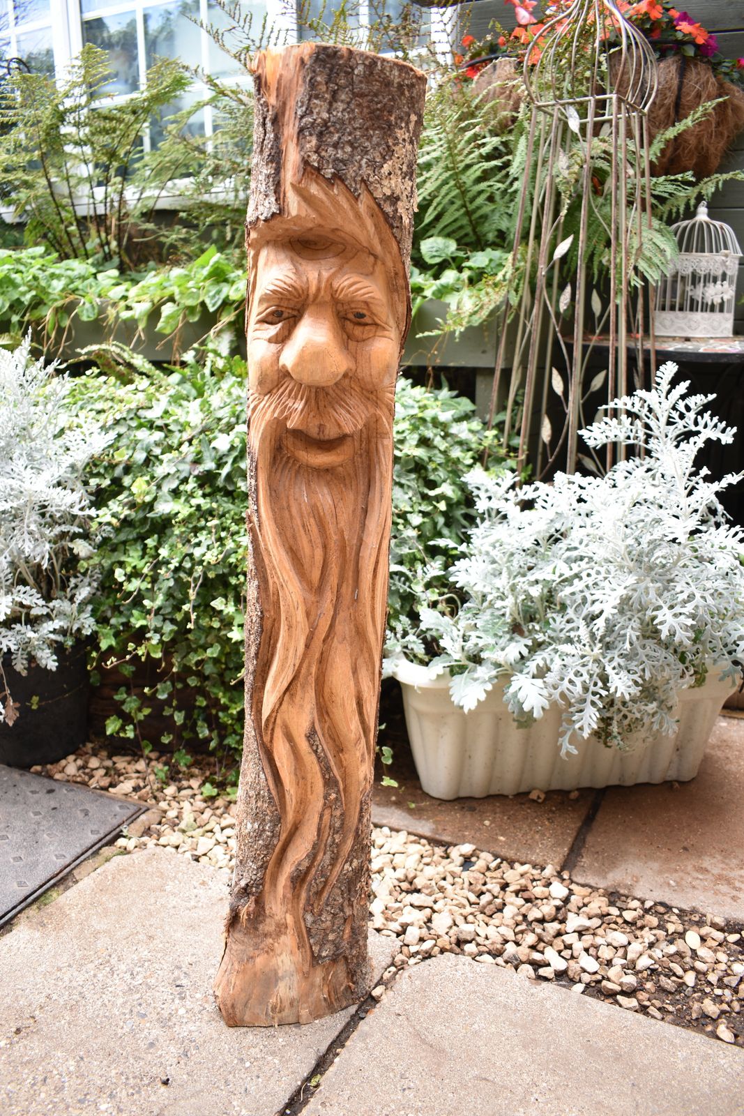 Large Wooden Hand Carved Green Man Wood Spirit Log Tree Decorative Statue photo furniture