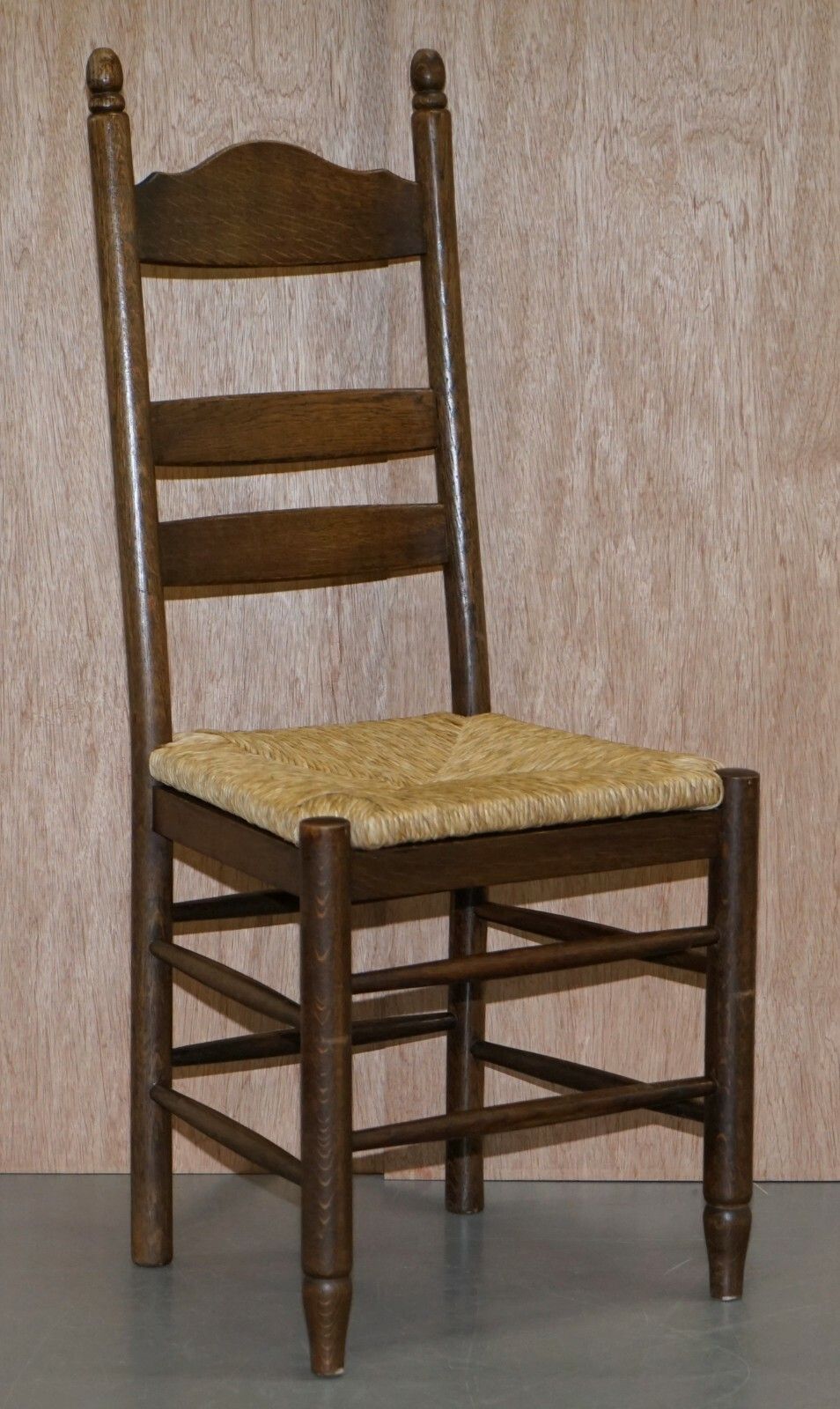 Lovely Suite Of Six Circa 1940 Dutch Ladder Back Oak Rush Seat Dining Chairs 6 photo furniture