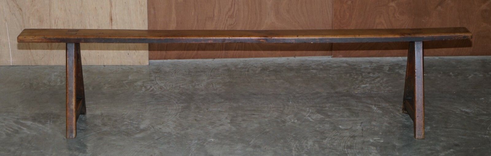Pair Of Antique Victorian Fruitwood Trestle Benches For Long Dining Tables photo for sale