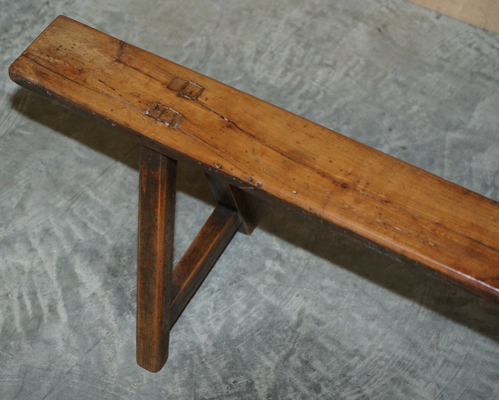 photo for sale Pair Of Antique Victorian Fruitwood Trestle Benches For Long Dining Tables