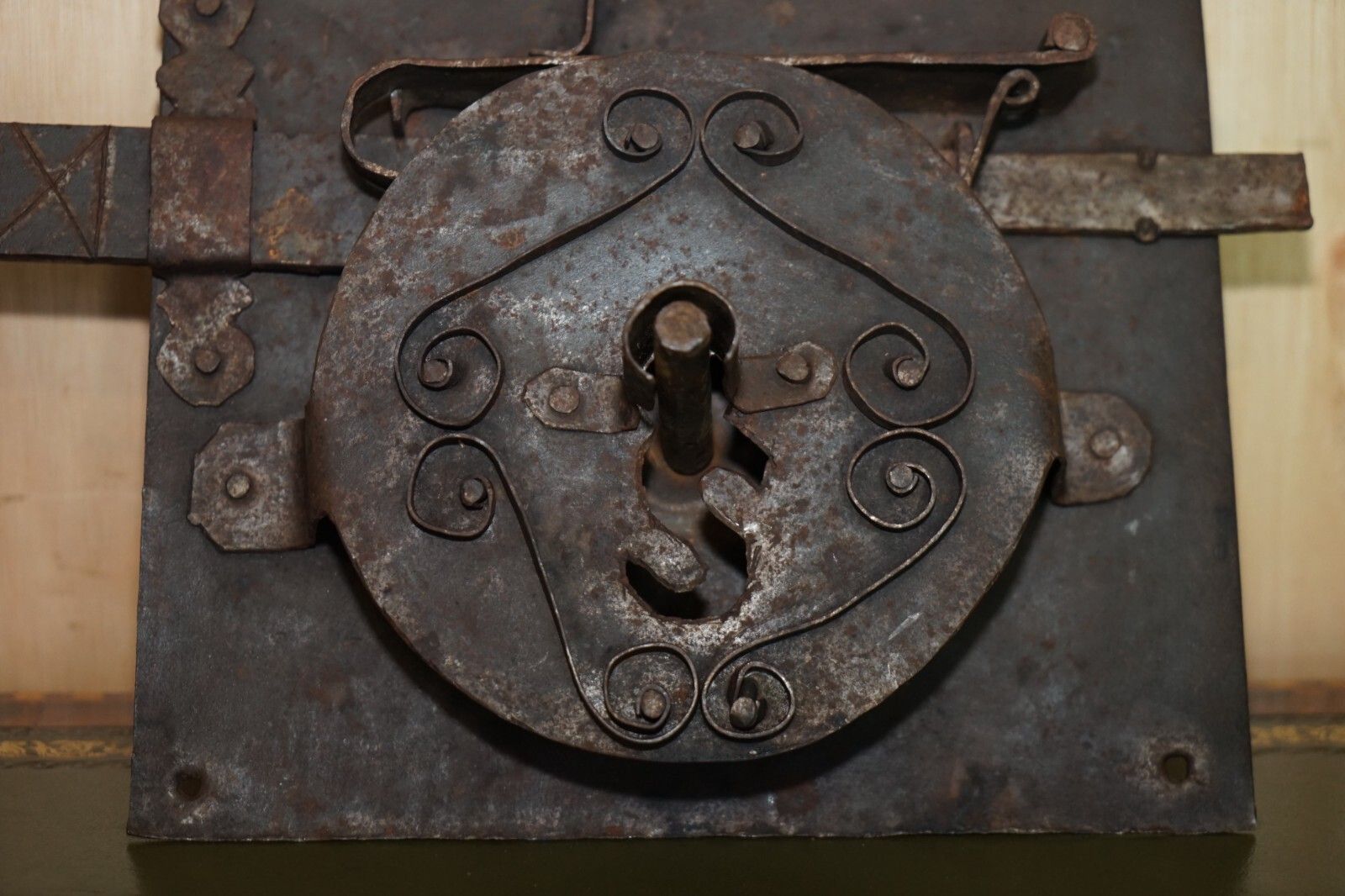 Huge Antique English Architectural Salvage 17th Century Door Lock 30cm Long Key photo vintage