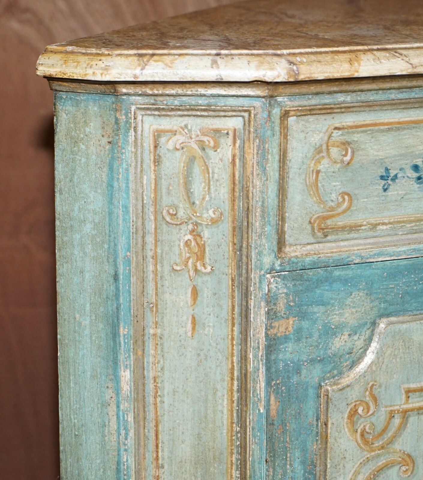 photo furniture Hand Painted Vintage Corner Pot Cupboard In The French Taste With Marbled Top
