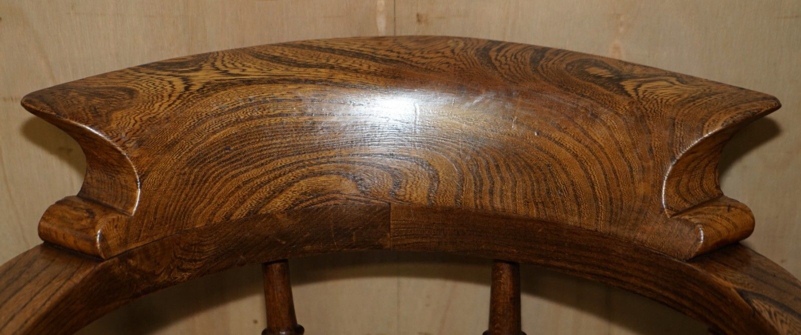 Stunning Patina Antique Edwardian Sold Elm Bow Back Smokers Captains Armchair photo 1350.0