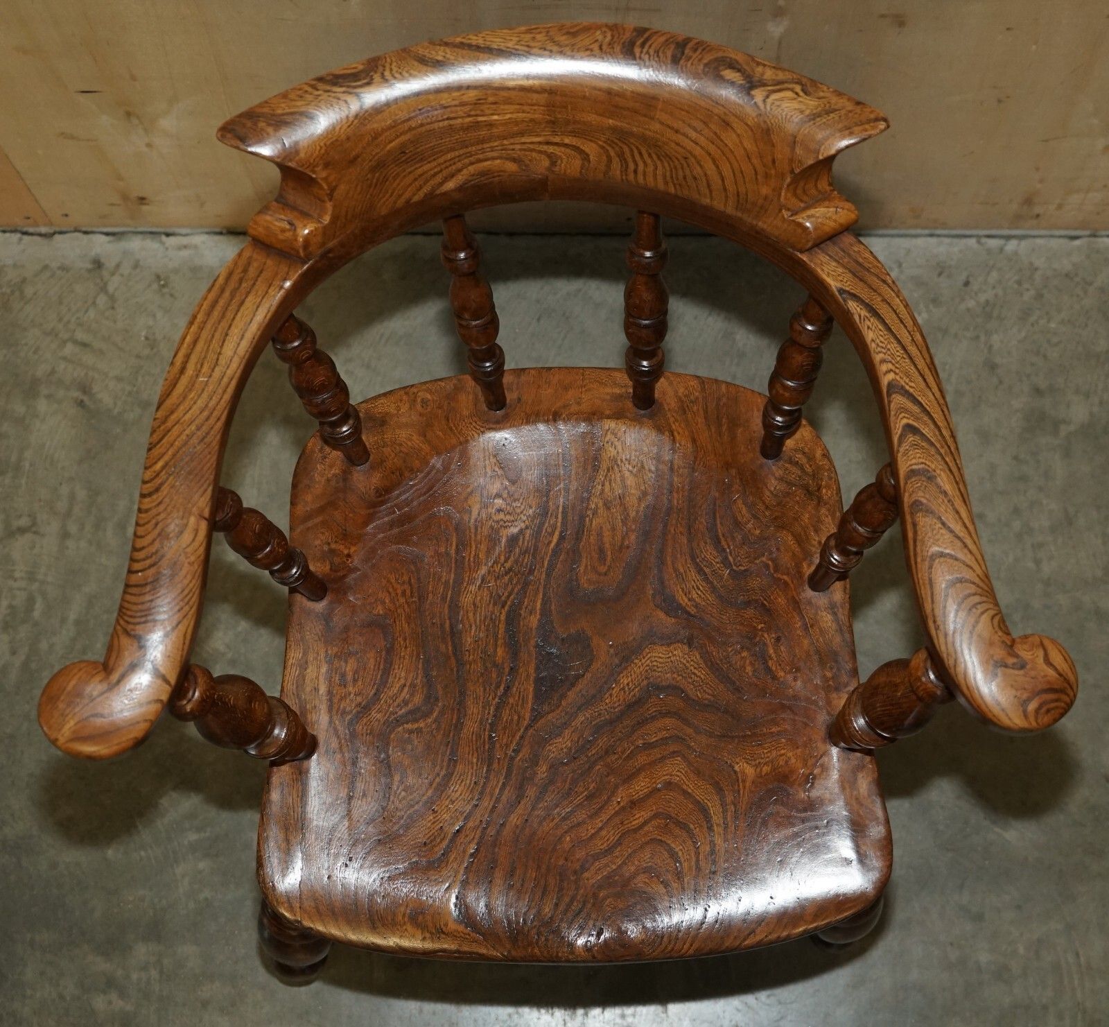 Decorative Patina Antique Edwardian Sold Elm Bow Back Smokers Captains Armchair photo vinterior