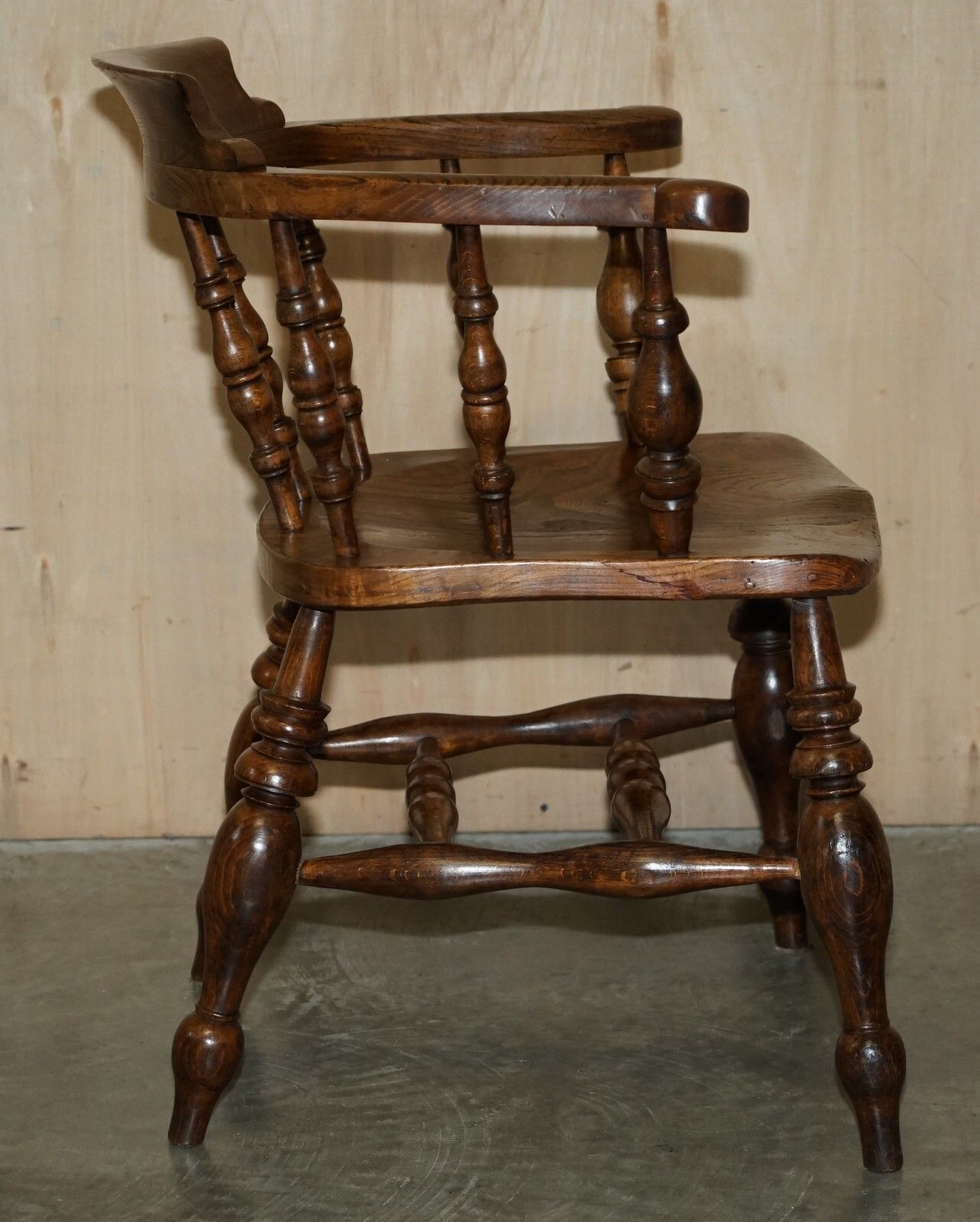 Furniture Decorative Patina Antique Edwardian Sold Elm Bow Back Smokers Captains Armchair photo