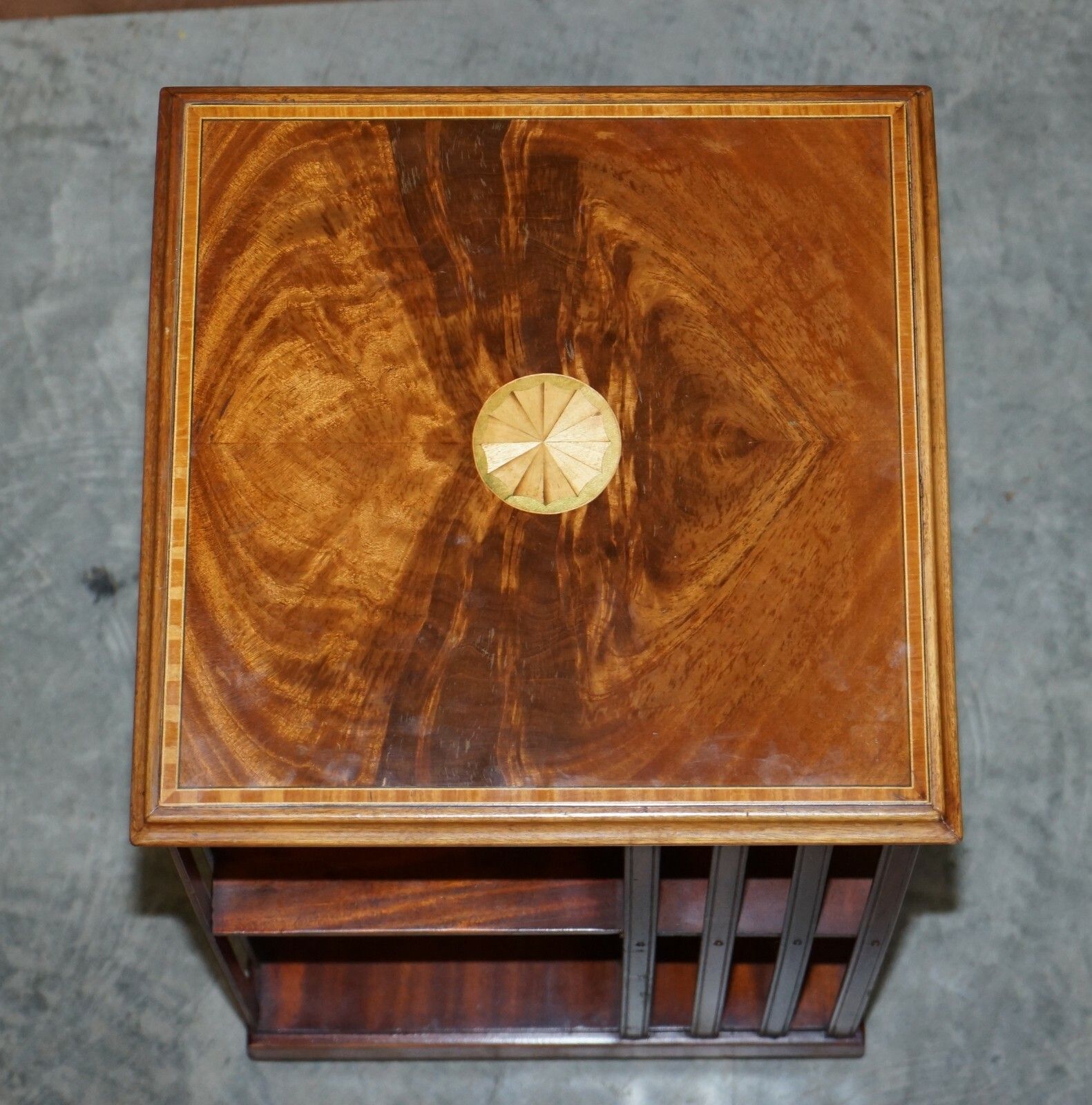 Antique Sheraton Revival Mahogany & Satinwood Revolving Bookcase Side End Table photo for sale