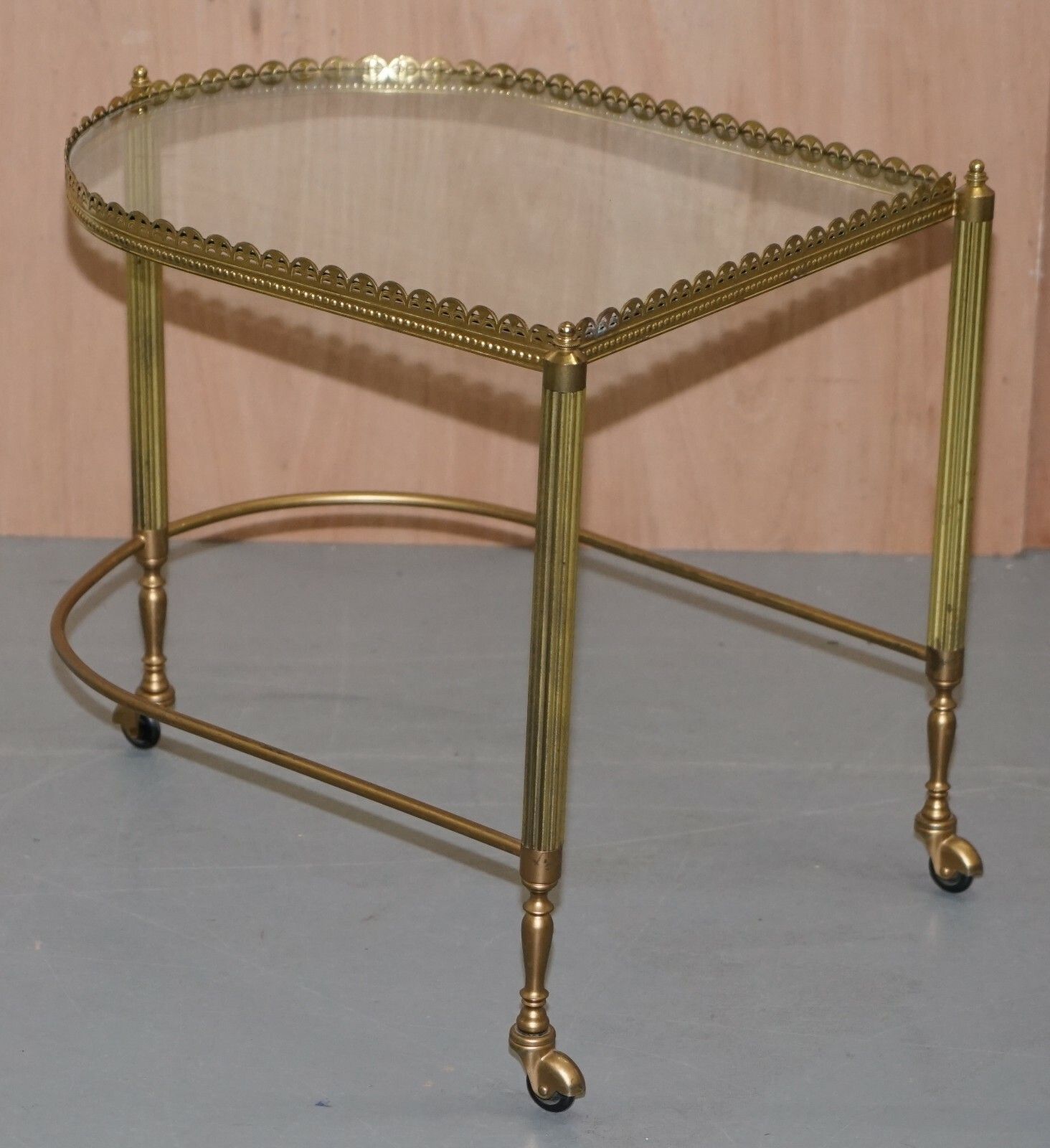 Nest Of Three Brass & Glass Trolley Tables By Maison Bagues France Mid Century photo for sale