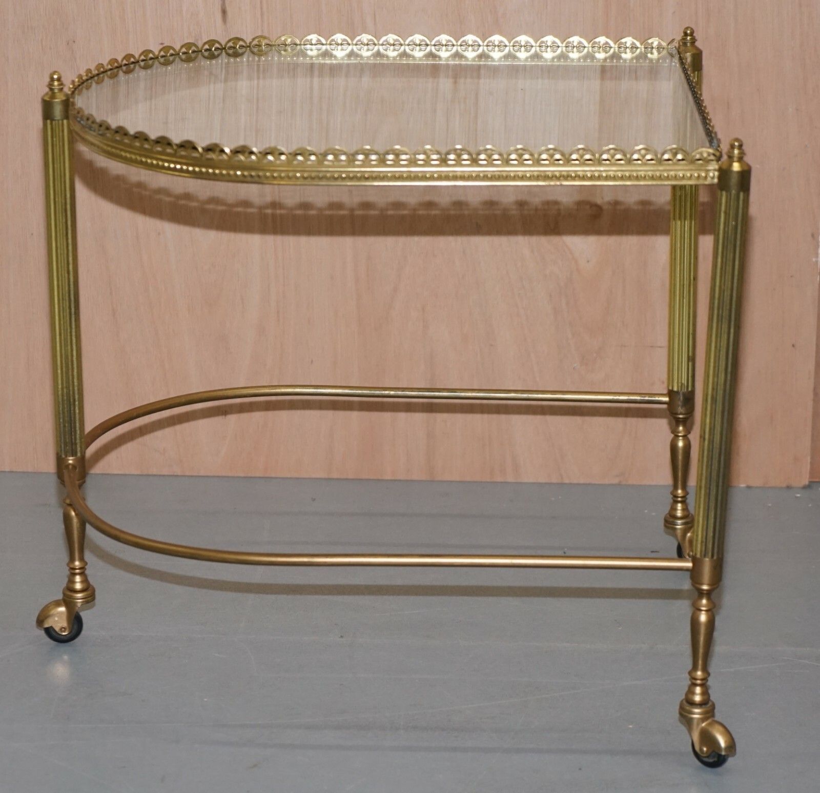 Nest Of Three Brass & Glass Trolley Tables By Maison Bagues France Mid Century photo buy