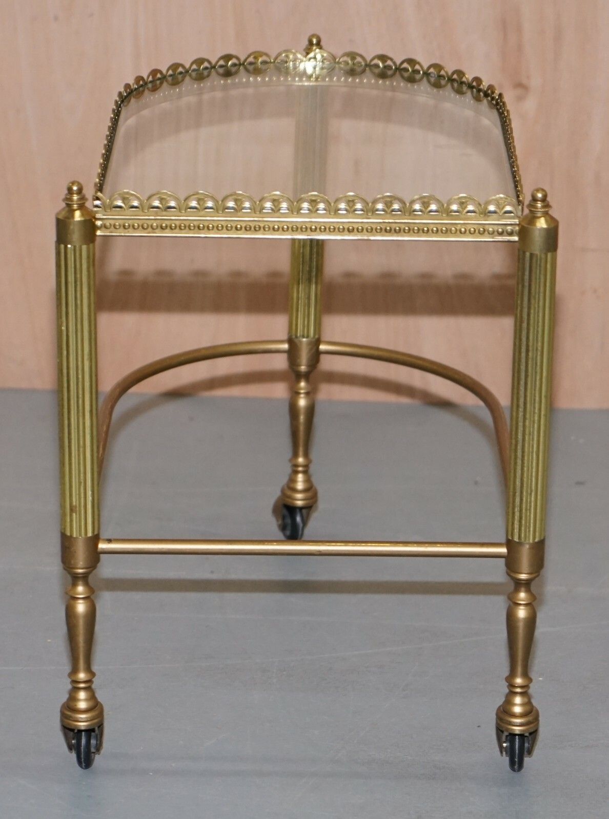 photo for sale Nest Of Three Brass & Glass Trolley Tables By Maison Bagues France Mid Century
