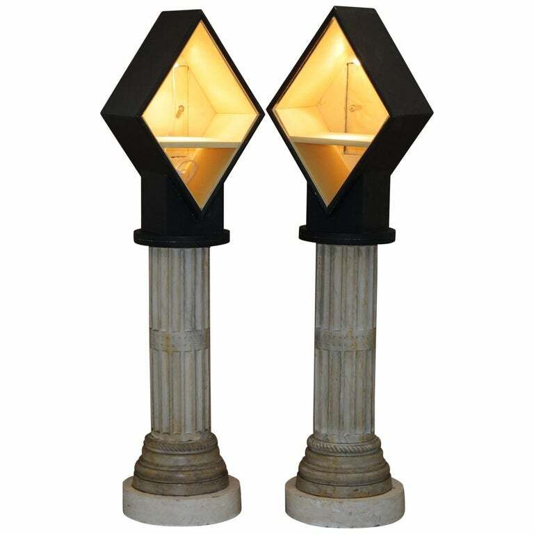 Pair Of 170cm Tall Display Cabinets On Corinthian Pillars With Built In Lights