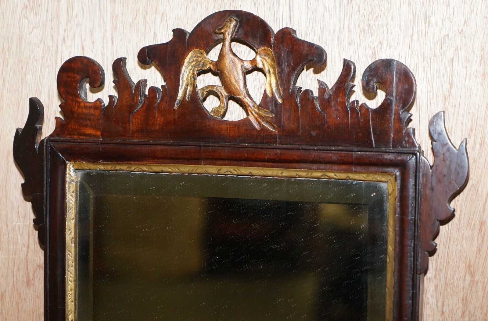 Stunning Georgian Circa 1760 Thomas Chippendale Phoenix Mirror Giltwood Mahogany photo for sale