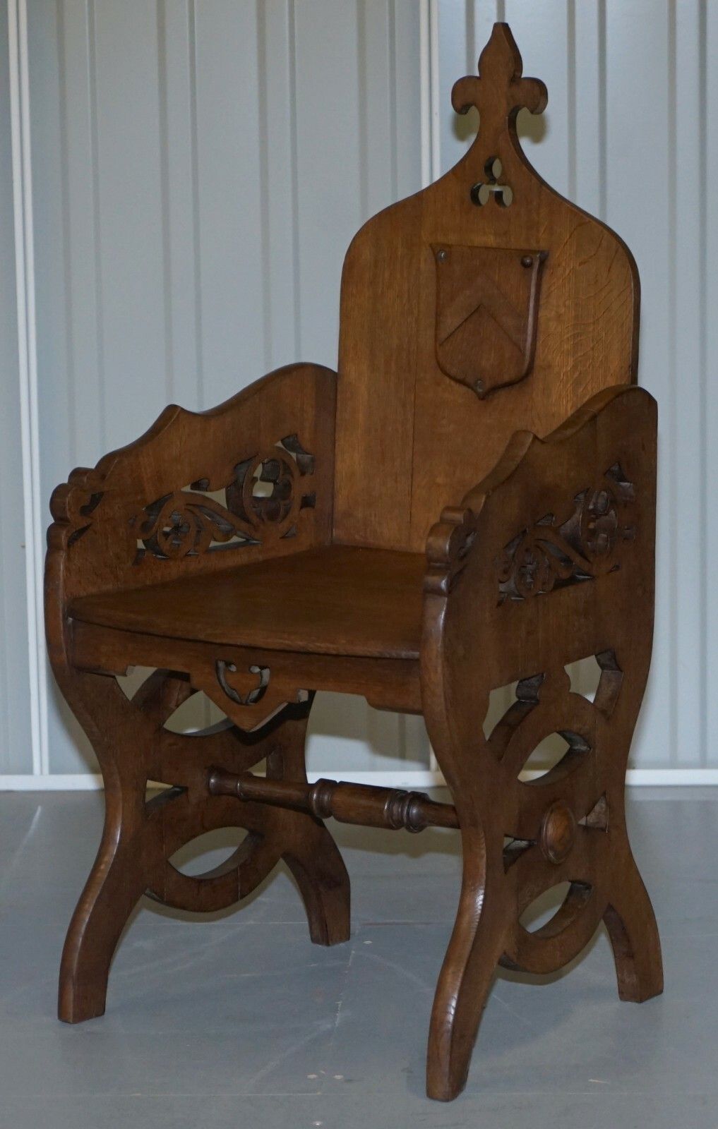 Original Criddle & Smith Stamped Victorian Walnut Gothic Revival Church Armchair photo for sale