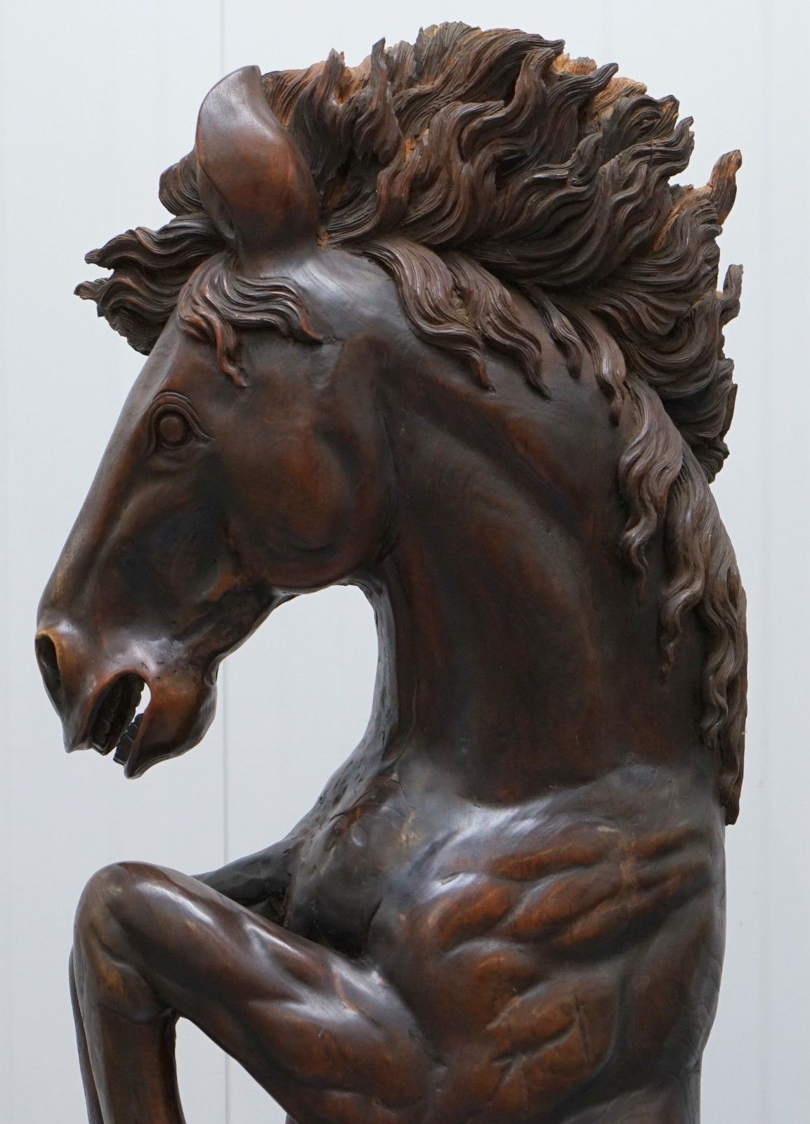 Stunning 160cm Tall Hand Carved Sculpture Of Rearing Horse And Foal Must See! photo Art