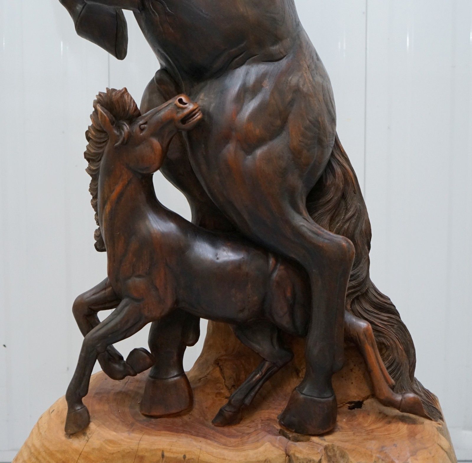 Stunning 160cm Tall Hand Carved Sculpture Of Rearing Horse And Foal Must See! photo vinterior