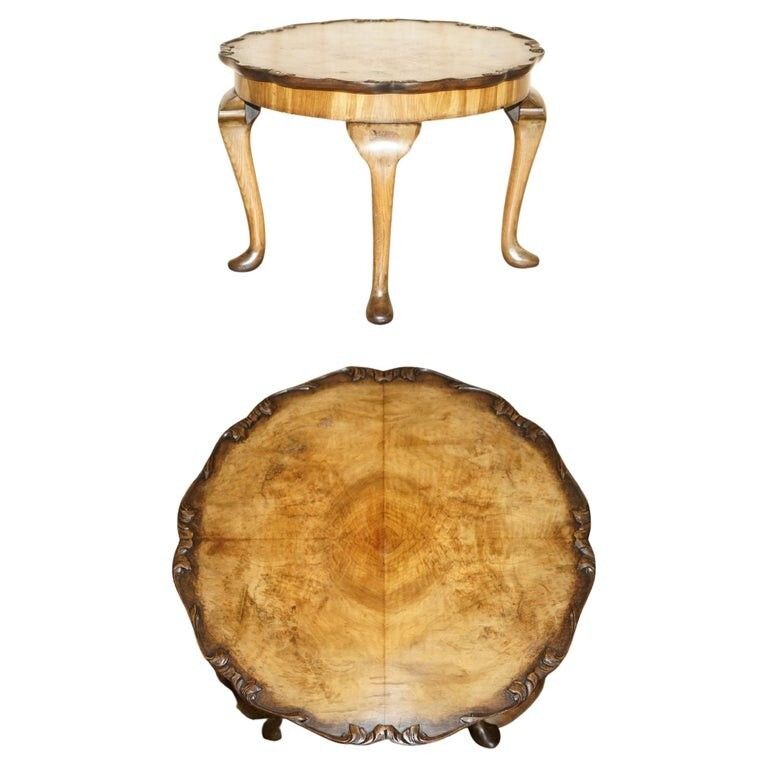 Exquisitely Hand Carved  Burr Walnut Coffee Cocktail Table Cabriole Legs
