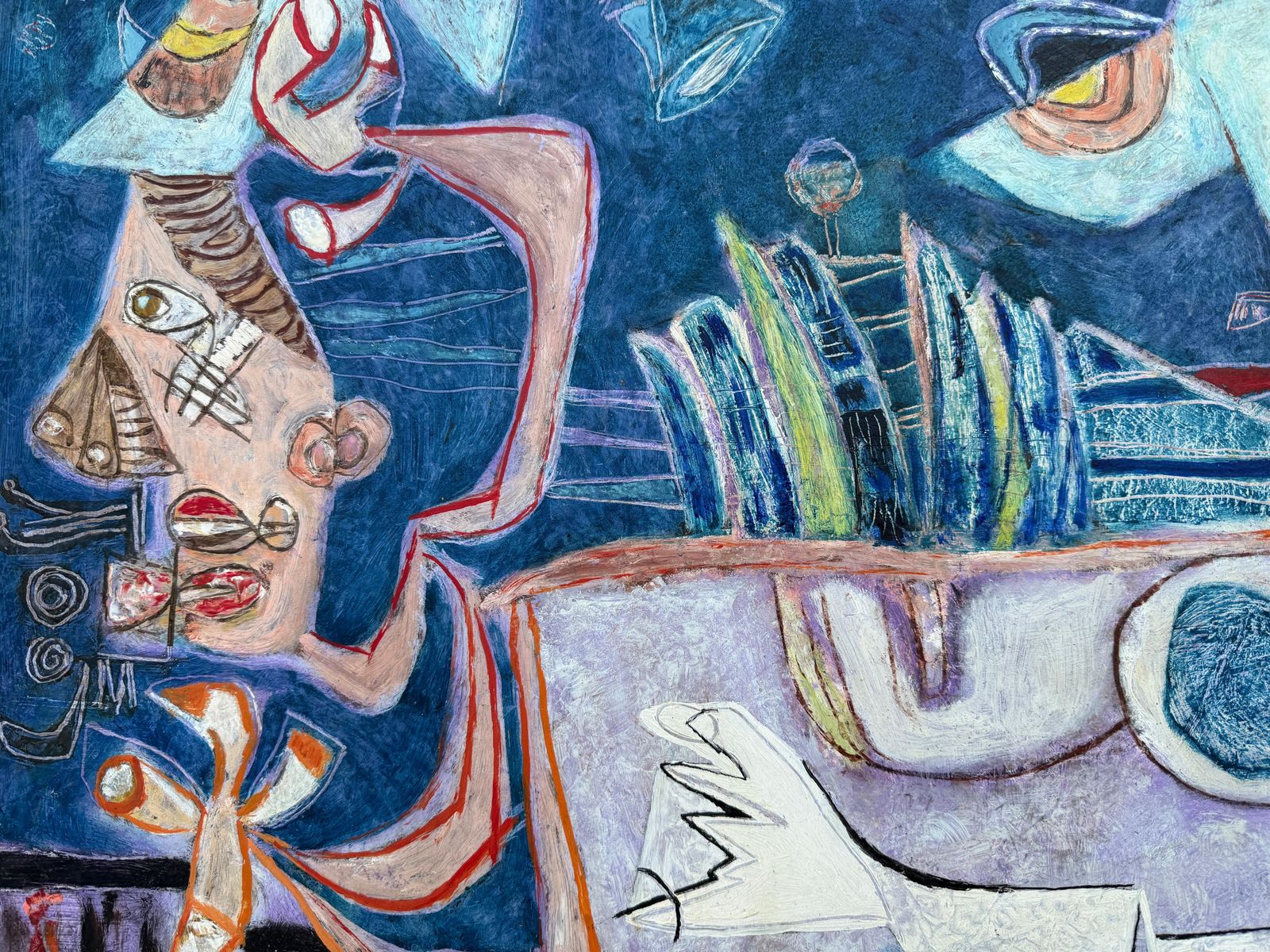 Gustavo Ubeda Echoes Of Picasso Oil On Panel Painting Surrealism C.1970 photo 2500.0