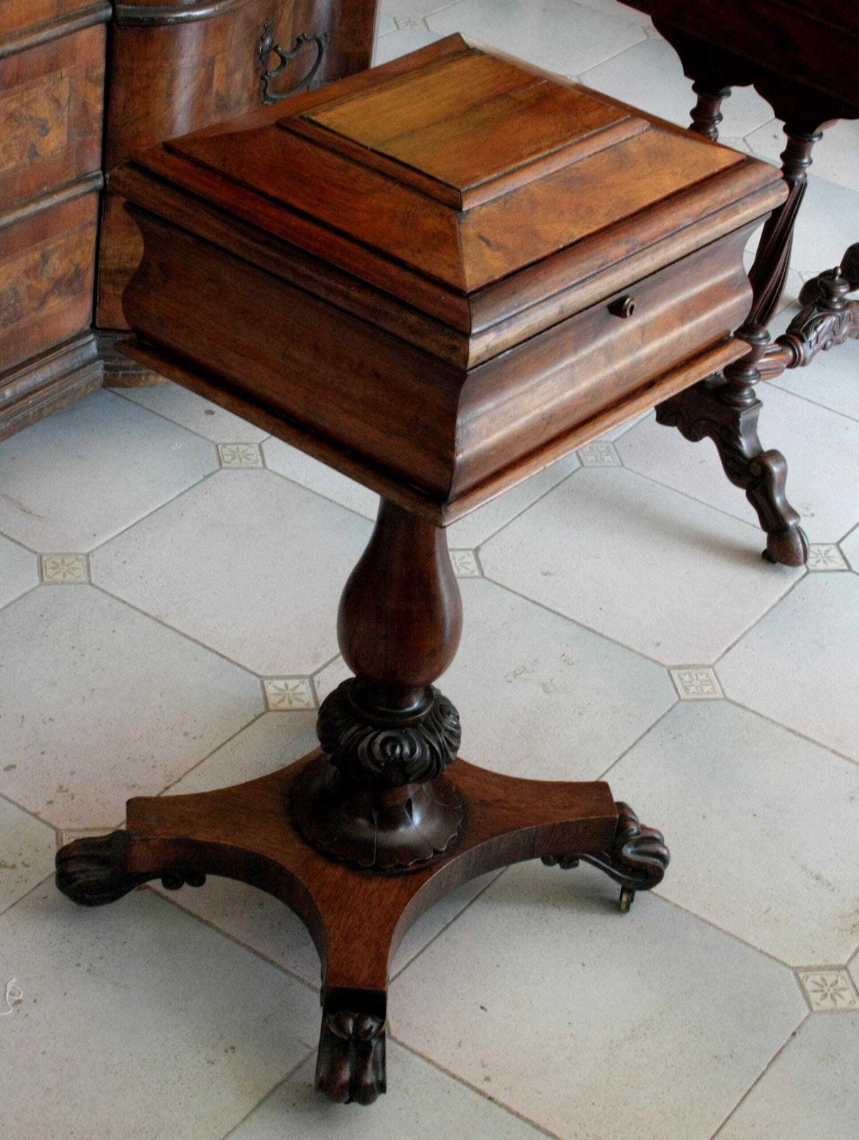 photo for sale Historic Tea Box, Antique George II Or William IV English Teapoy, 19th Wooden Cabinet Stand, Victorian Tea Furniture