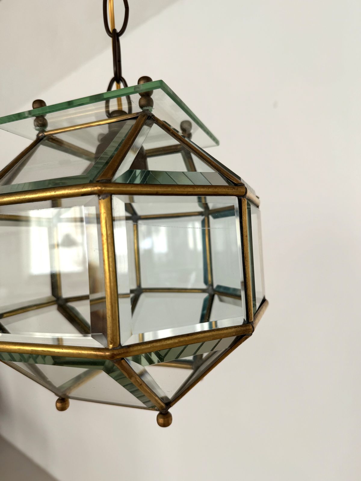 photo vinterior Italian Midcentury Brass And Cut Glass Lantern Or Pendant Lamp, 1960s