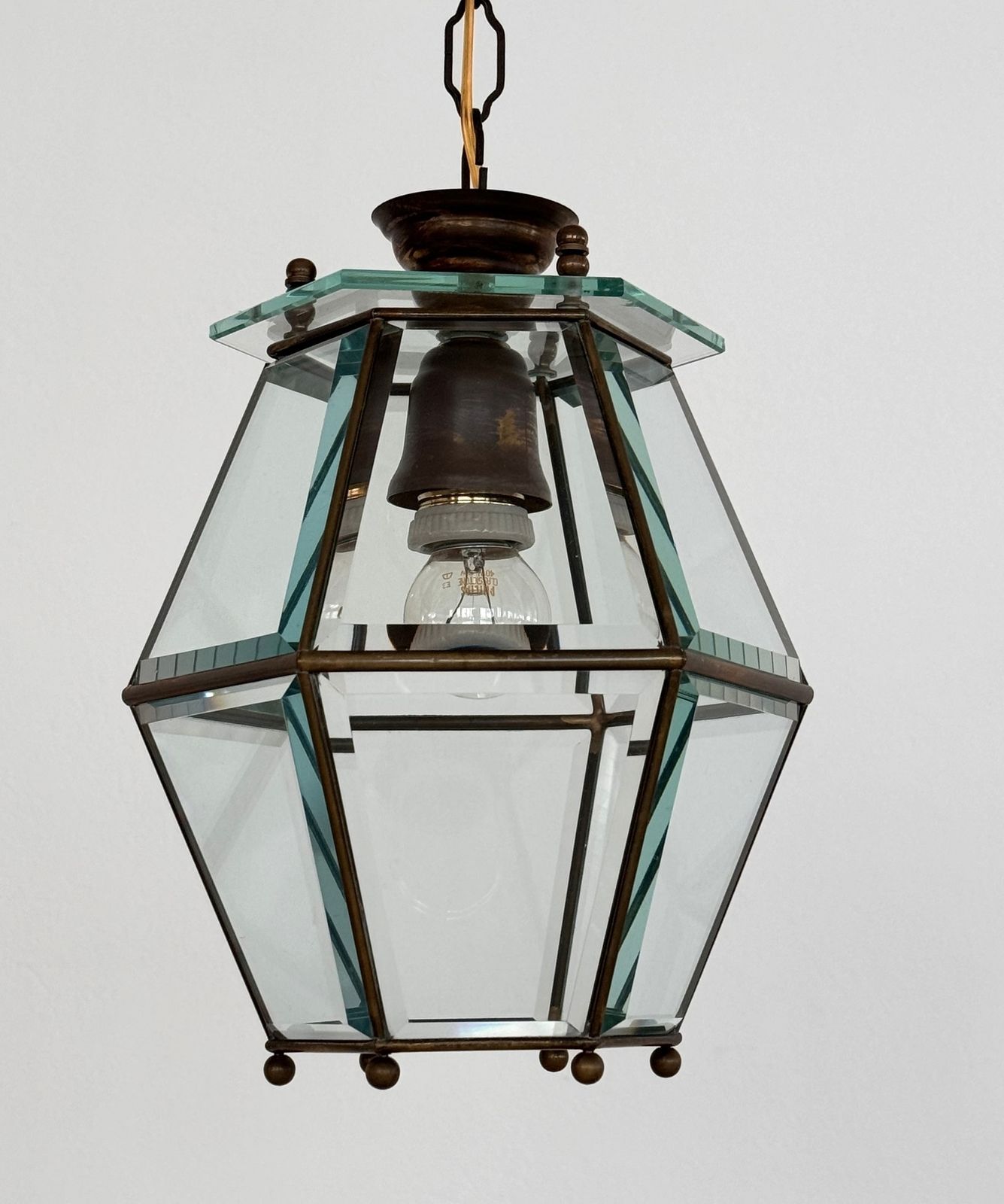 Italian Midcentury Brass And Cut Glass Lantern Or Pendant Lamp, 1960s photo 820.0