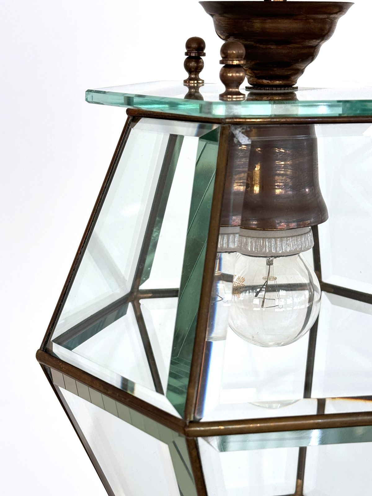 Italian Midcentury Brass And Cut Glass Lantern Or Pendant Lamp, 1960s photo buy