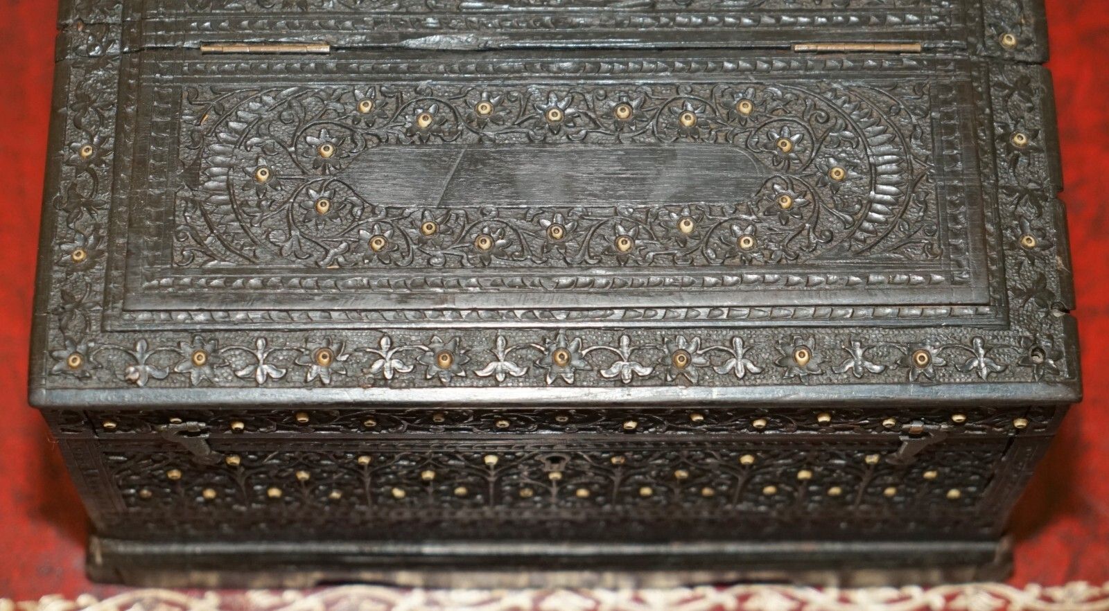 1350.0 Antique Circa 1880 Burmese Hand Carved Sewing Box With The Original Contents photo