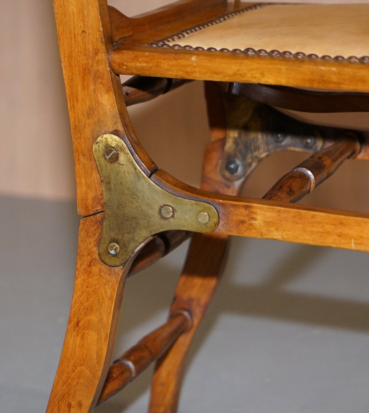 photo furniture Rare Circa 1890 Solid Fruitwood Brass Fitting Military Campaign Folding Chair
