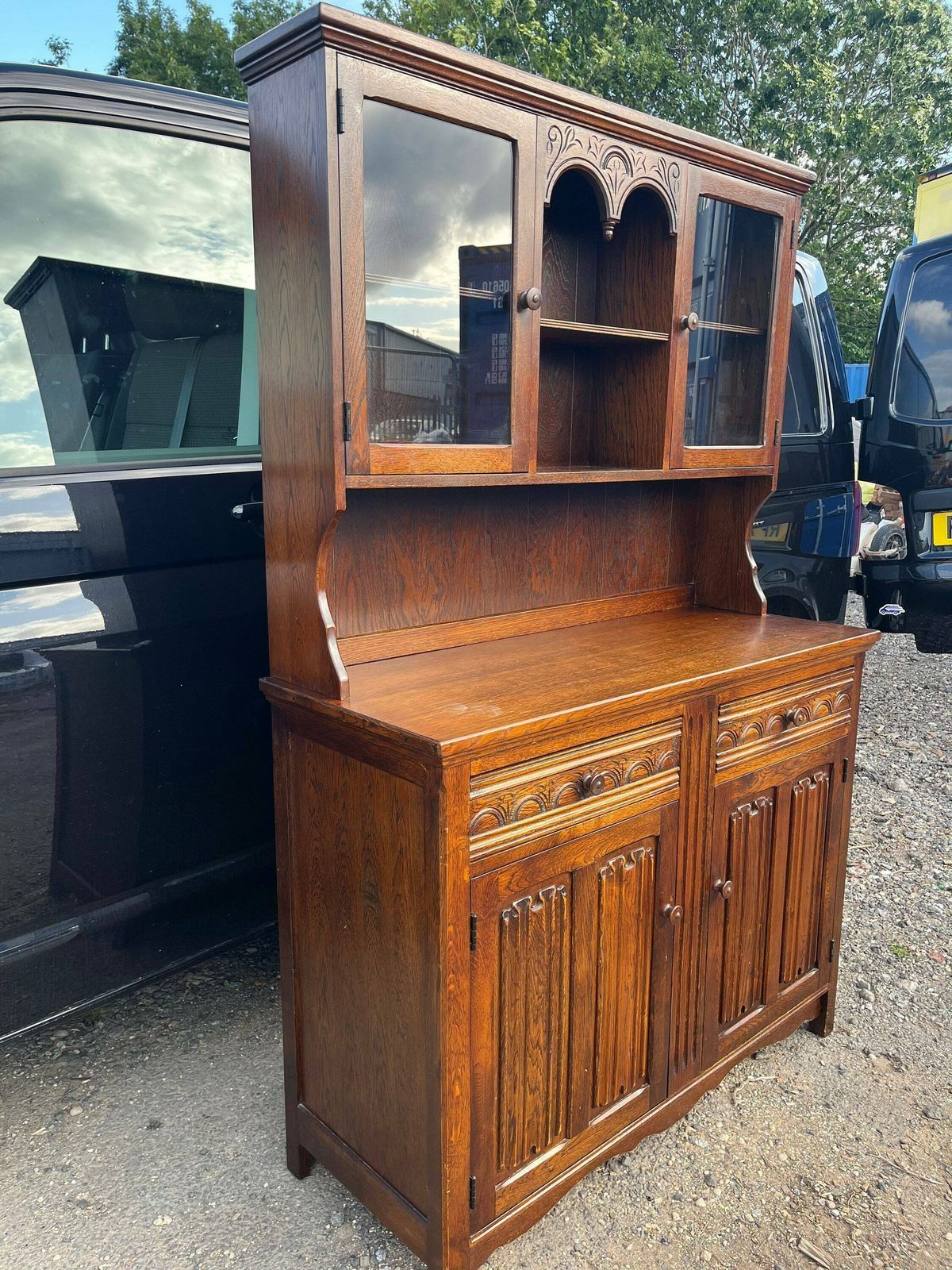 Custom/Bespoke Hand Painted To Order In A Colour Of Your Choice Medium Sized Solid Pine Welsh Dresser Kitchen Unit With Glass Display photo furniture
