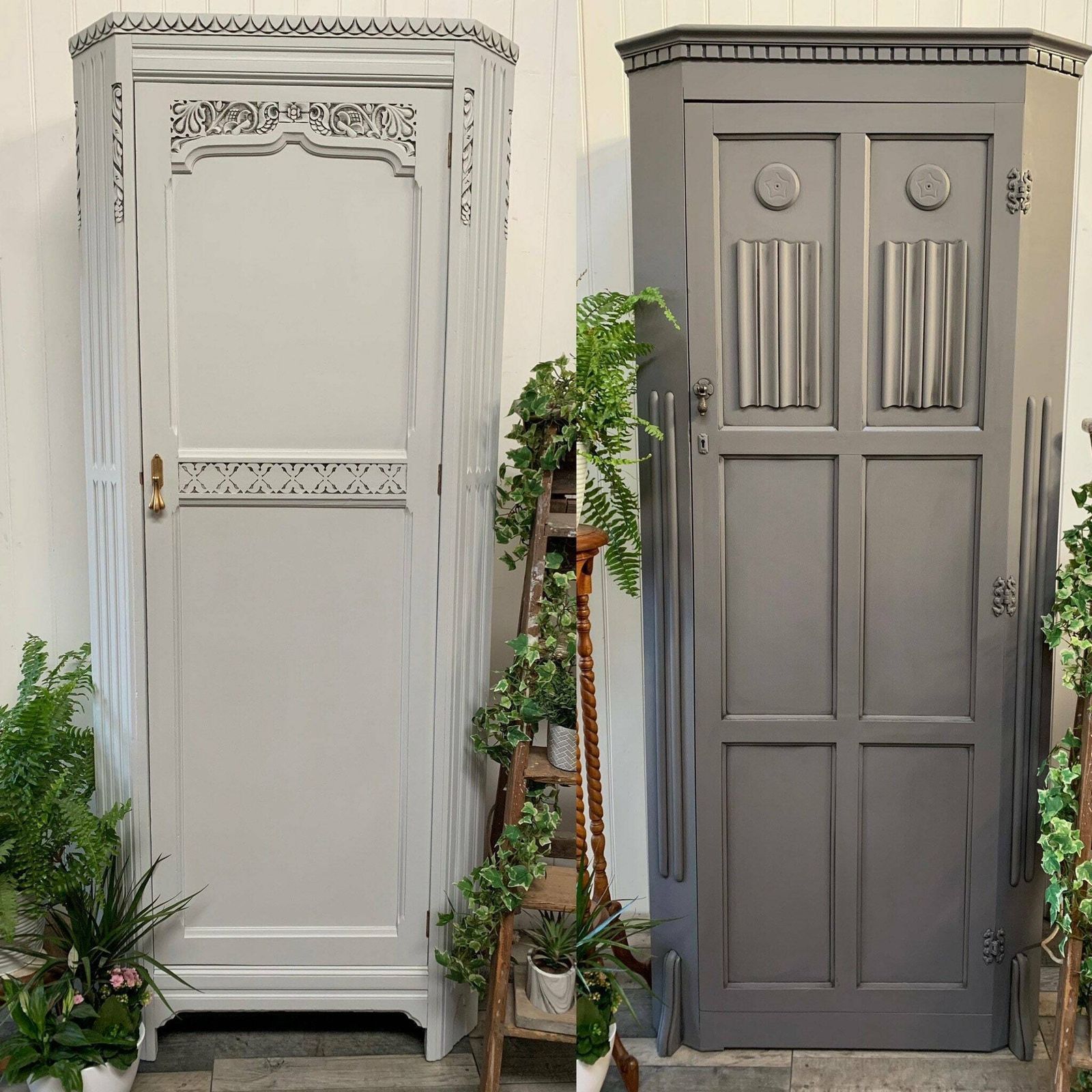 photo vinterior Antique Vintage Carved Small Hallrobe/Wardrobe Lift Up Top Ready To Be Upcycled