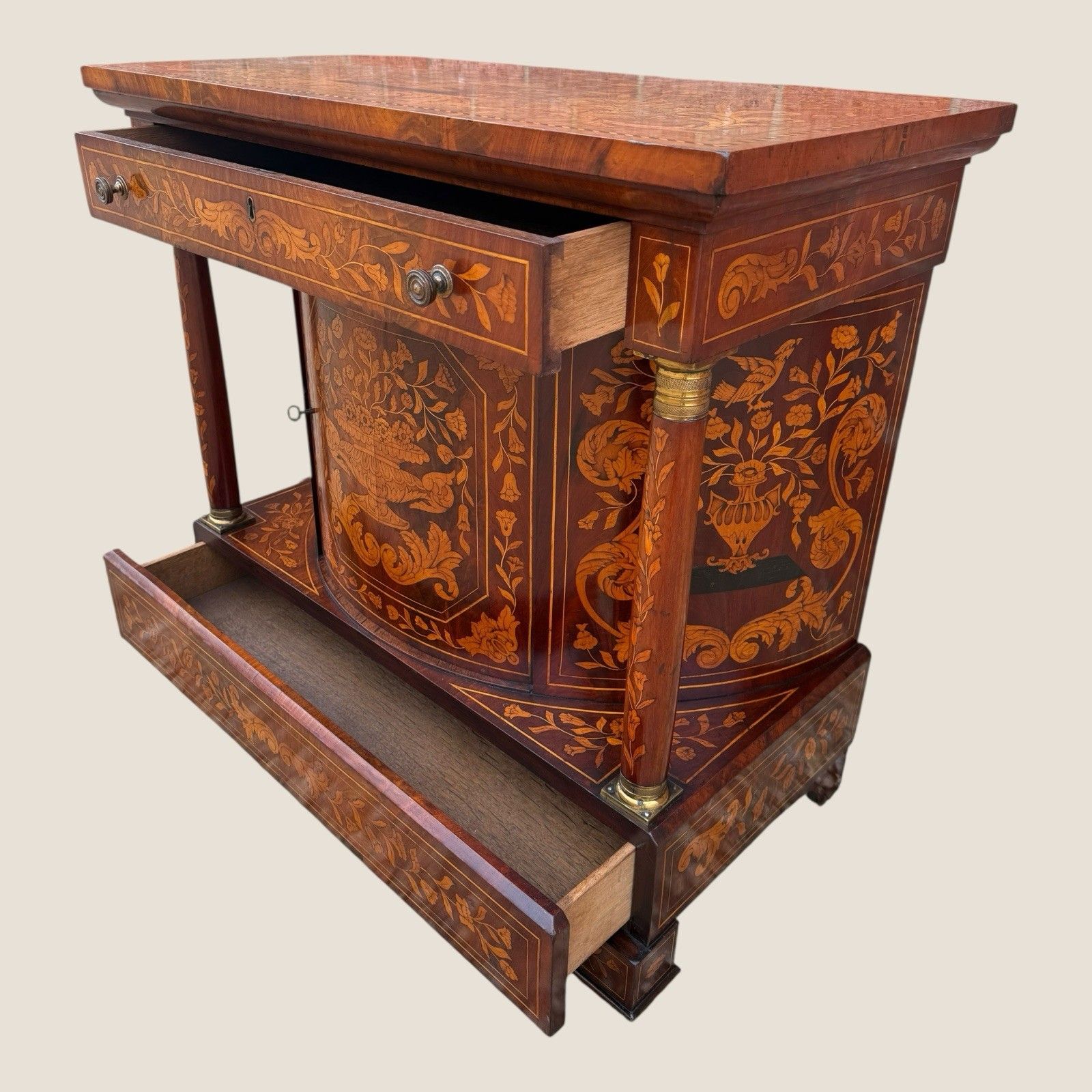 photo vinterior Antique 18th Century Dutch Marquetry Mahogany Console Wall Table Cabinet