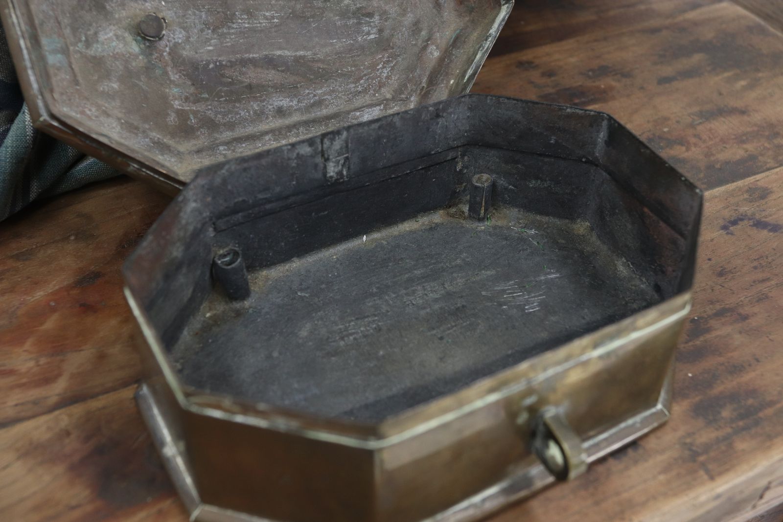 19th Century Indian Brass Betel Nut Box With Carved Inscription photo furniture