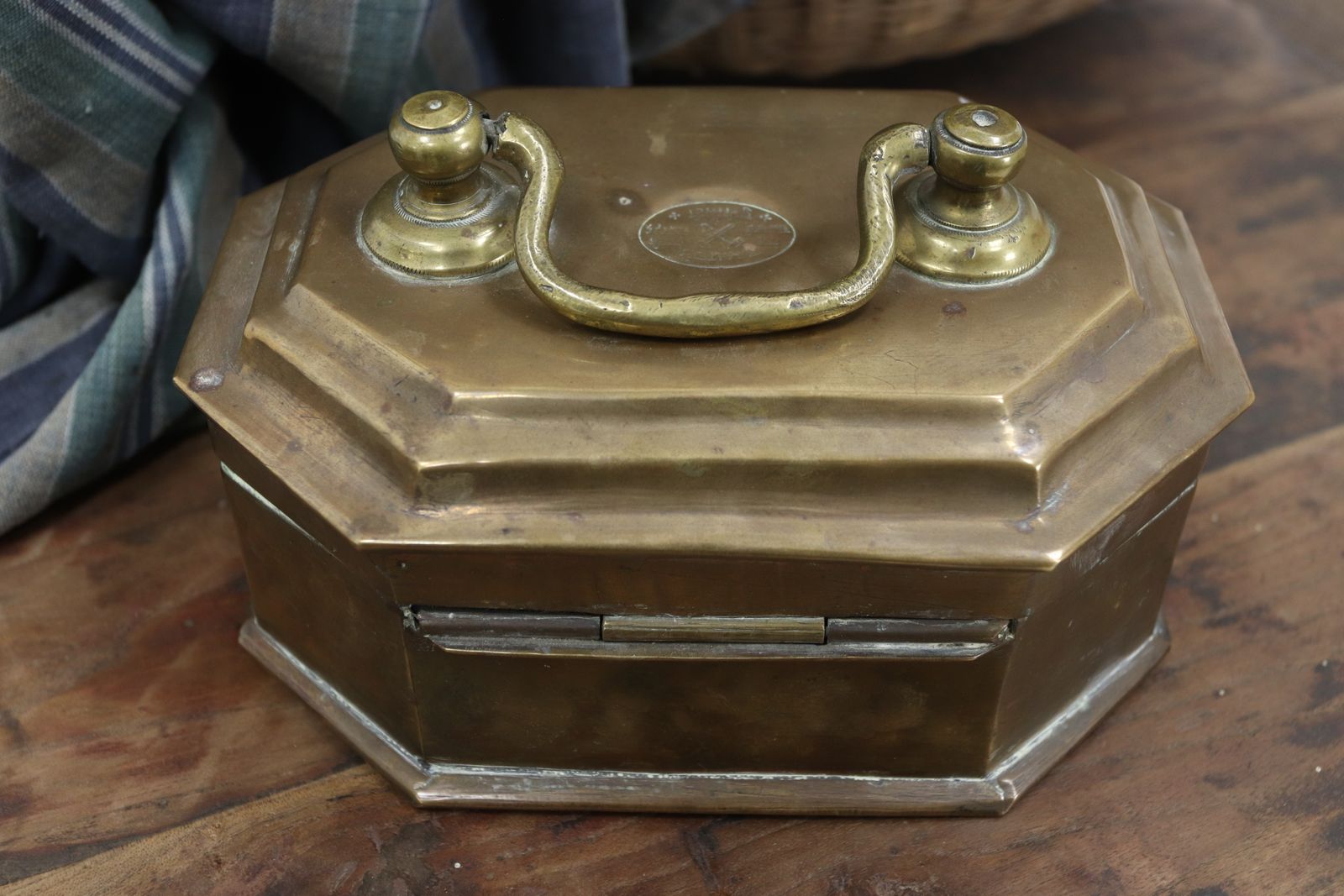 19th Century Indian Brass Betel Nut Box With Carved Inscription photo 98.0