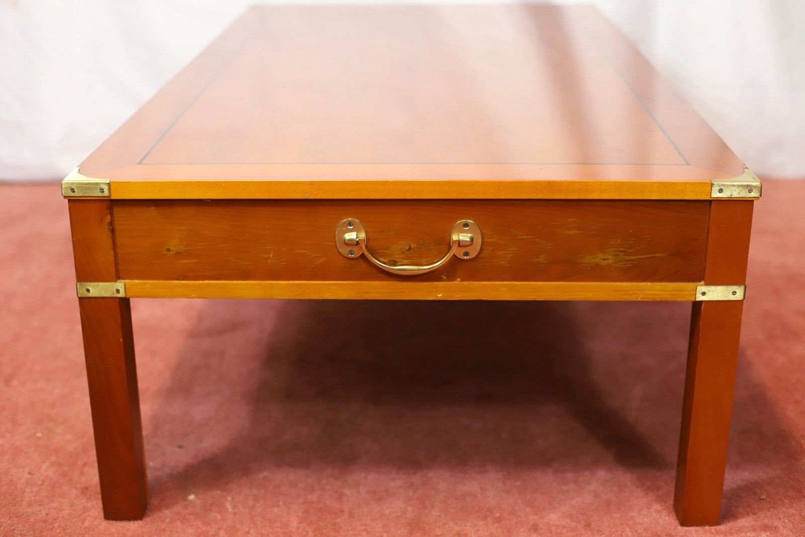Lovely 1960 Yew Wood Military Campaign Style Coffee Table photo vintage